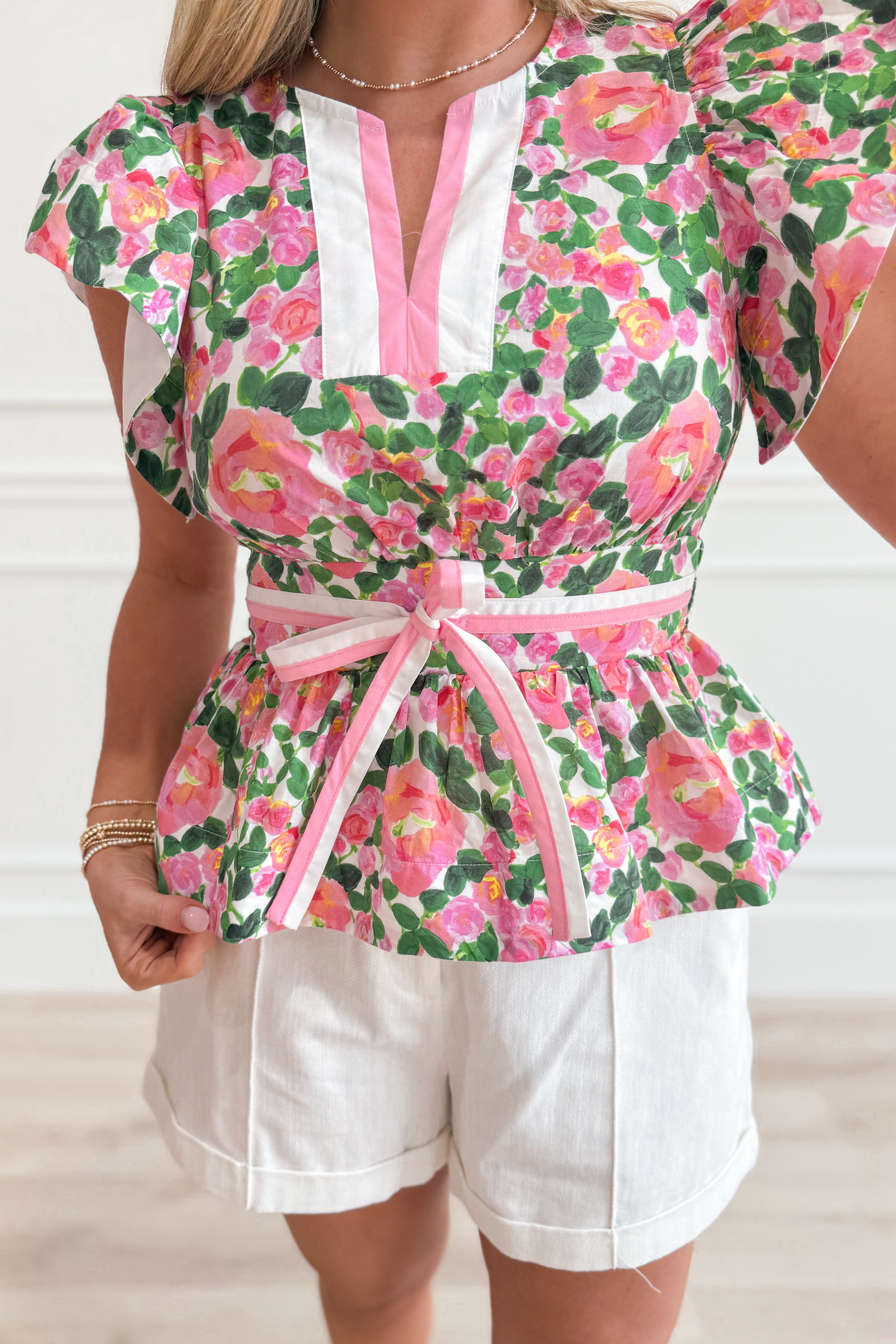 Ella Floral Tie Waist Peplum Top - Be You Boutique