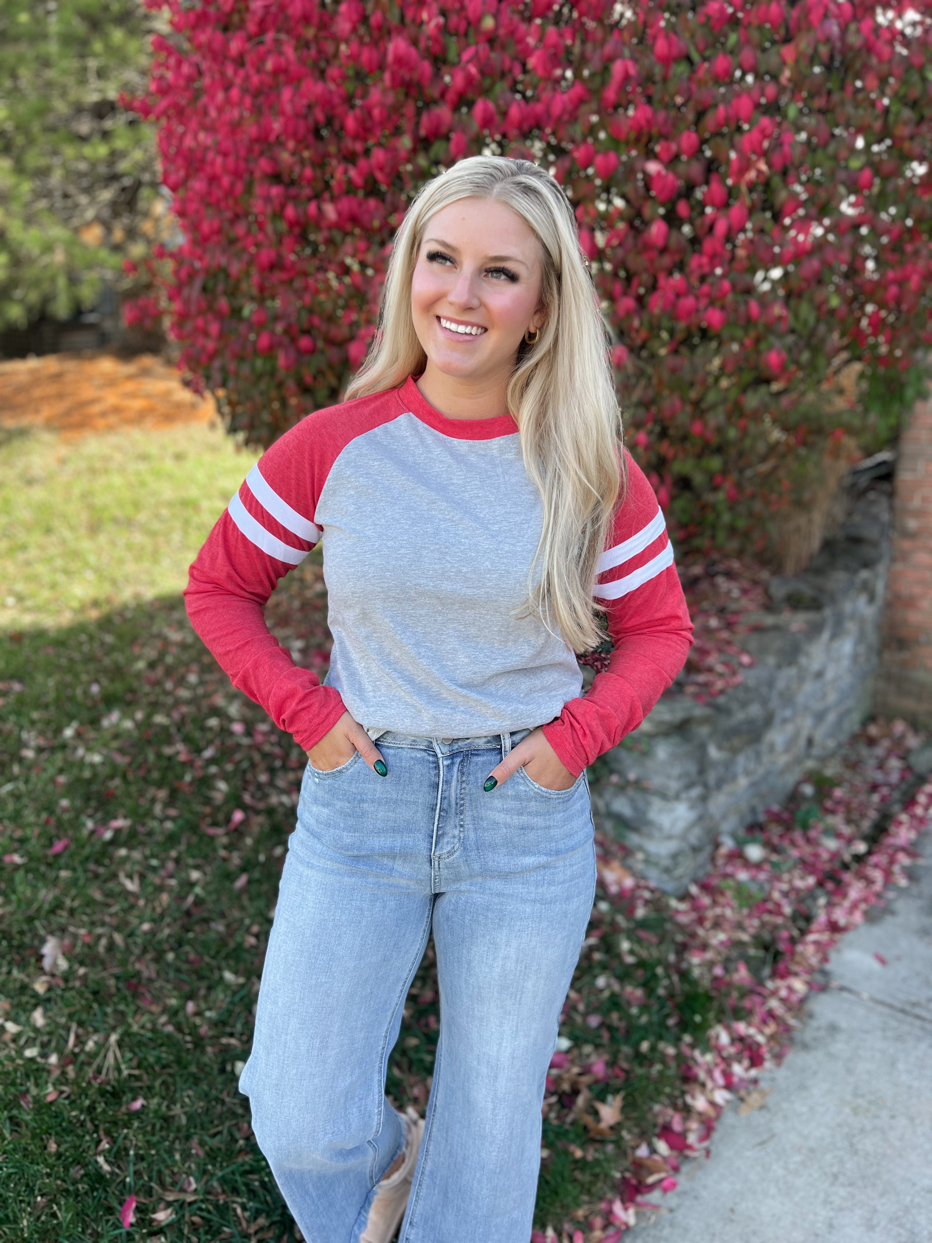 Valerie Long Sleeve Varsity T Shirt Top [S-2X] - Be You Boutique