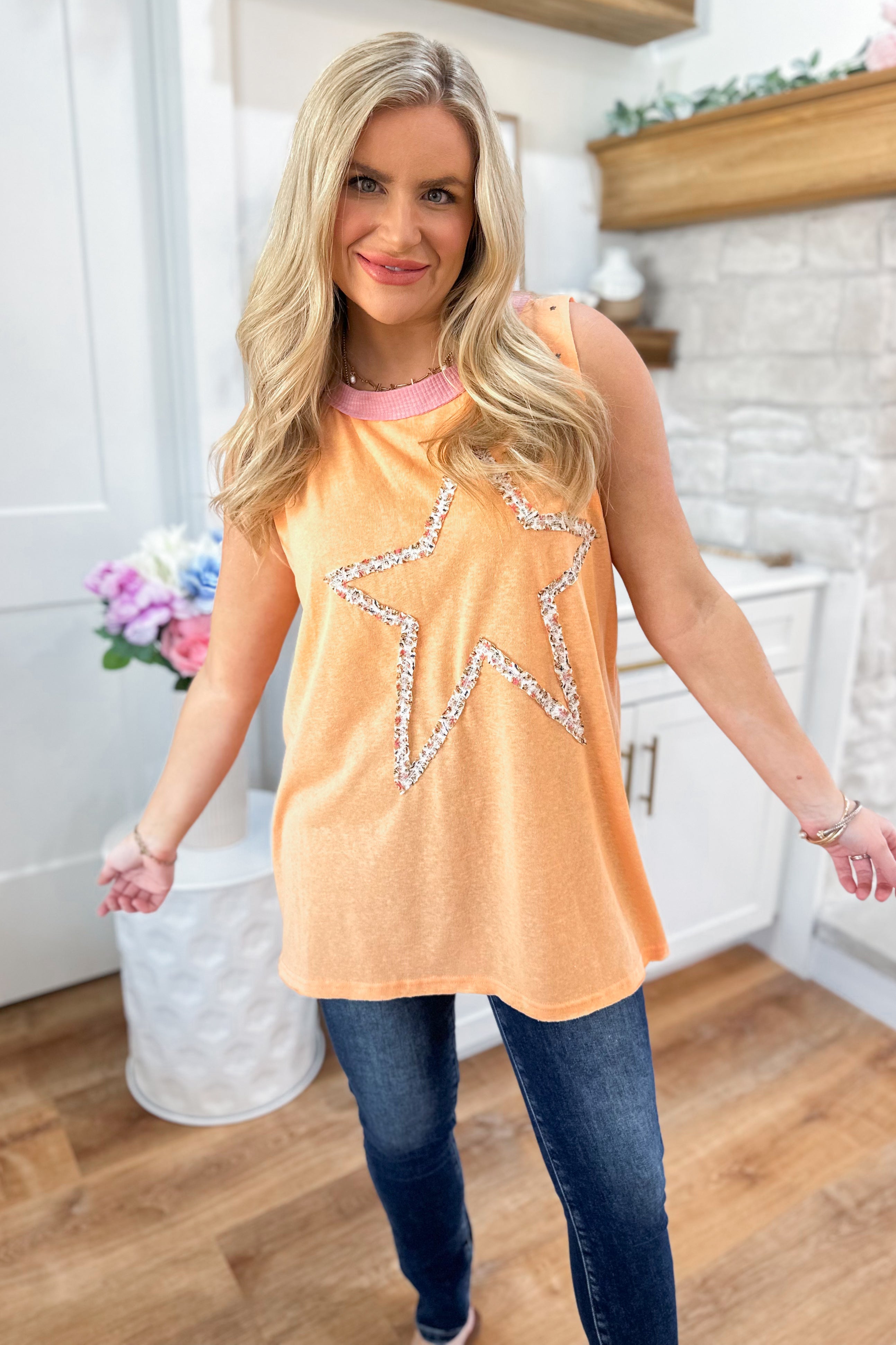 Shannon Star Studded Round Neck Tank Tunic Top - Be You Boutique