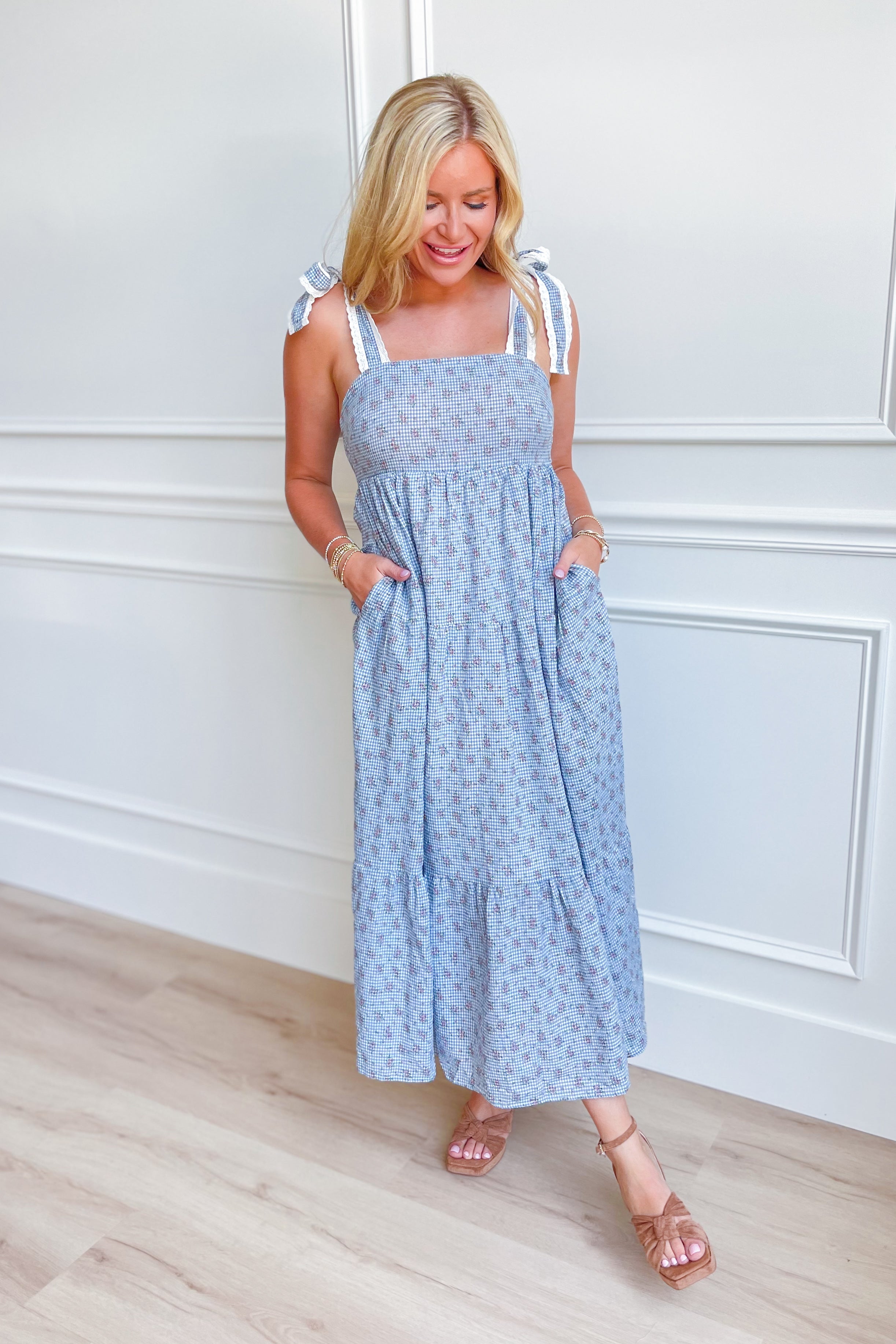 Betsy Floral Gingham Tie Strap Dress - Be You Boutique