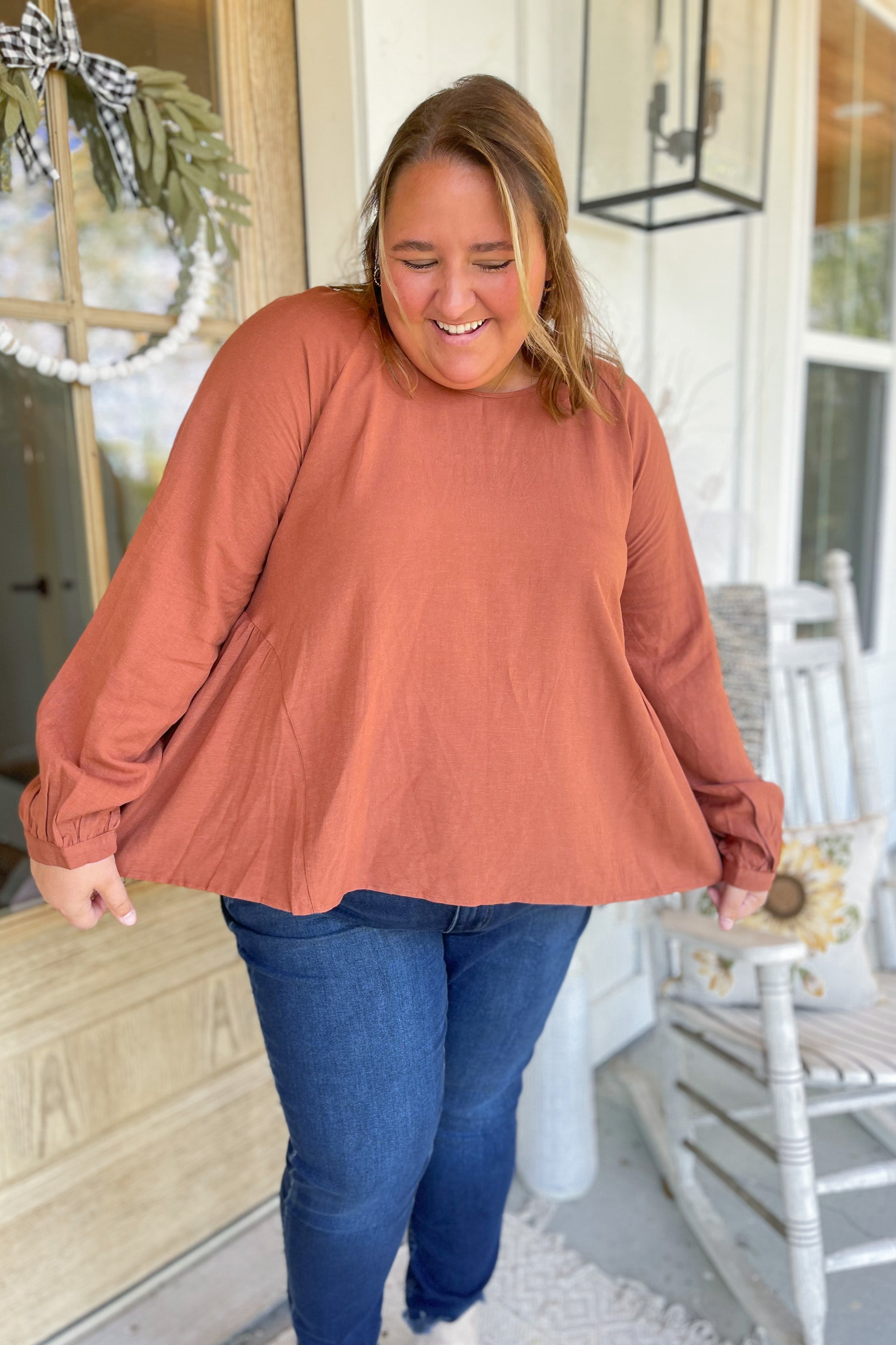 Mary Round Neck Back Tie Flare Balloon Sleeve Blouse [S-3X] - Be You Boutique