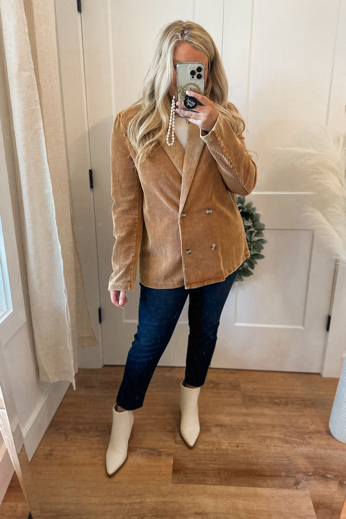 Camilla Double Breasted Button Corduroy Blazer - Be You Boutique
