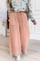 Caris Mineral Washed Upside Down Terry Knit Wide Leg Palazzo Pants [S~3X] - Be You Boutique