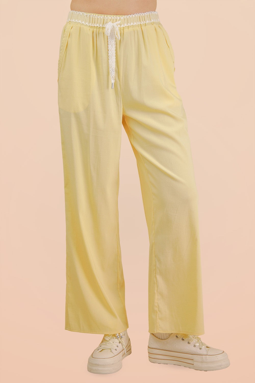 Very J Nate lace trim detailed pants, 156 pants style, featuring intricate lace accents and a tailored fit.