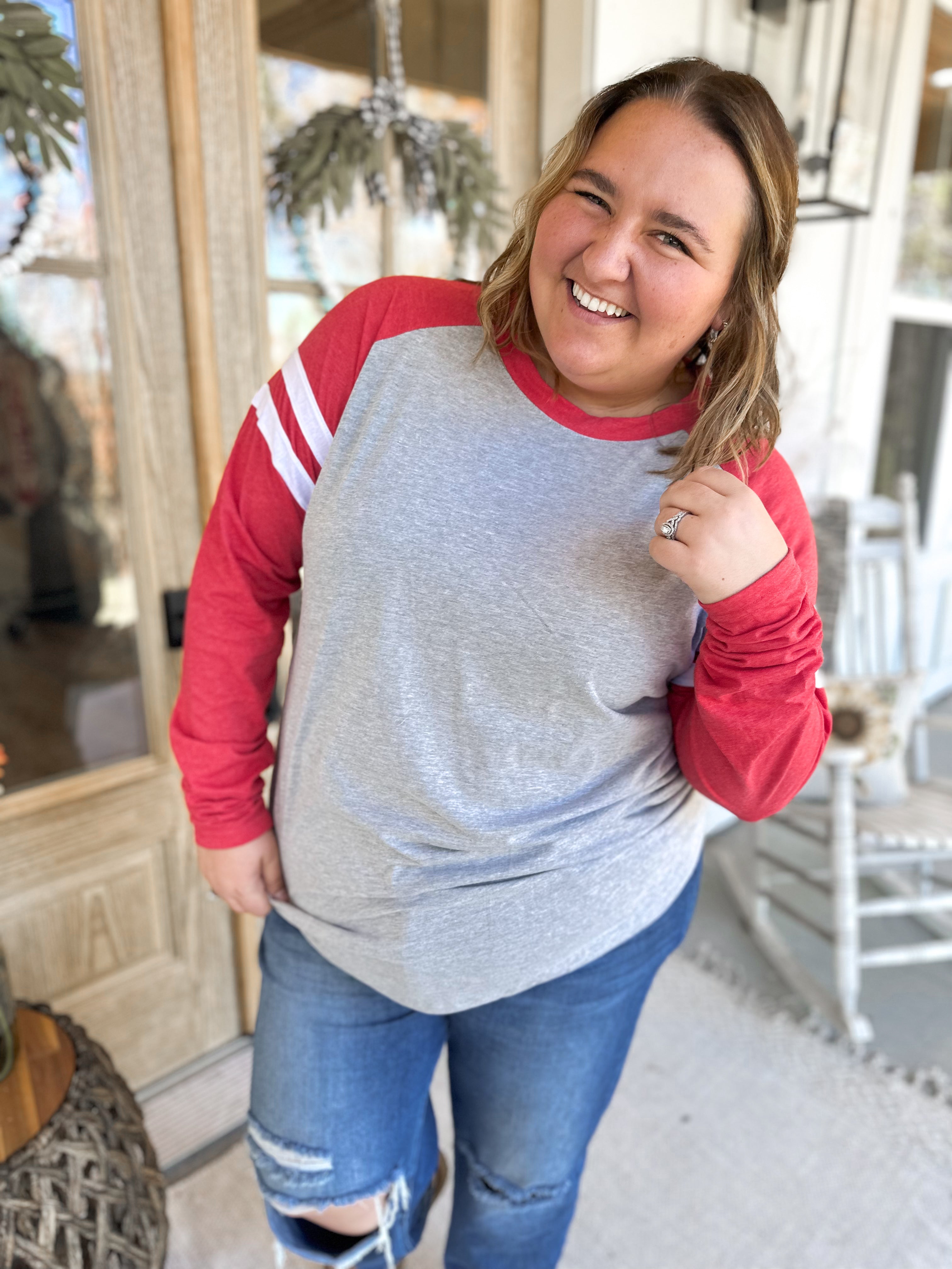 Valerie Long Sleeve Varsity T Shirt Top [S-2X] - Be You Boutique