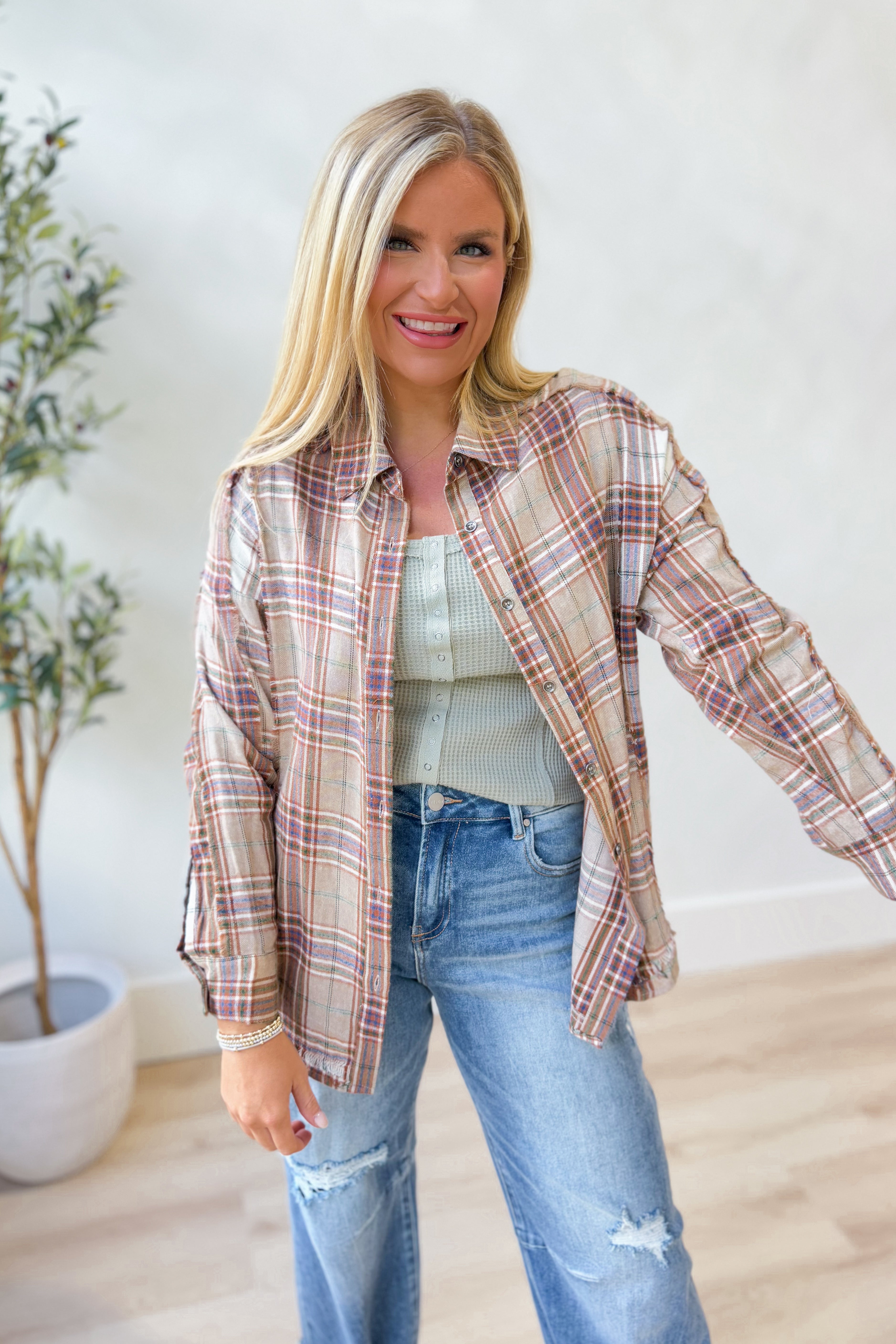 Simpson Plaid Button Down Flannel - Be You Boutique
