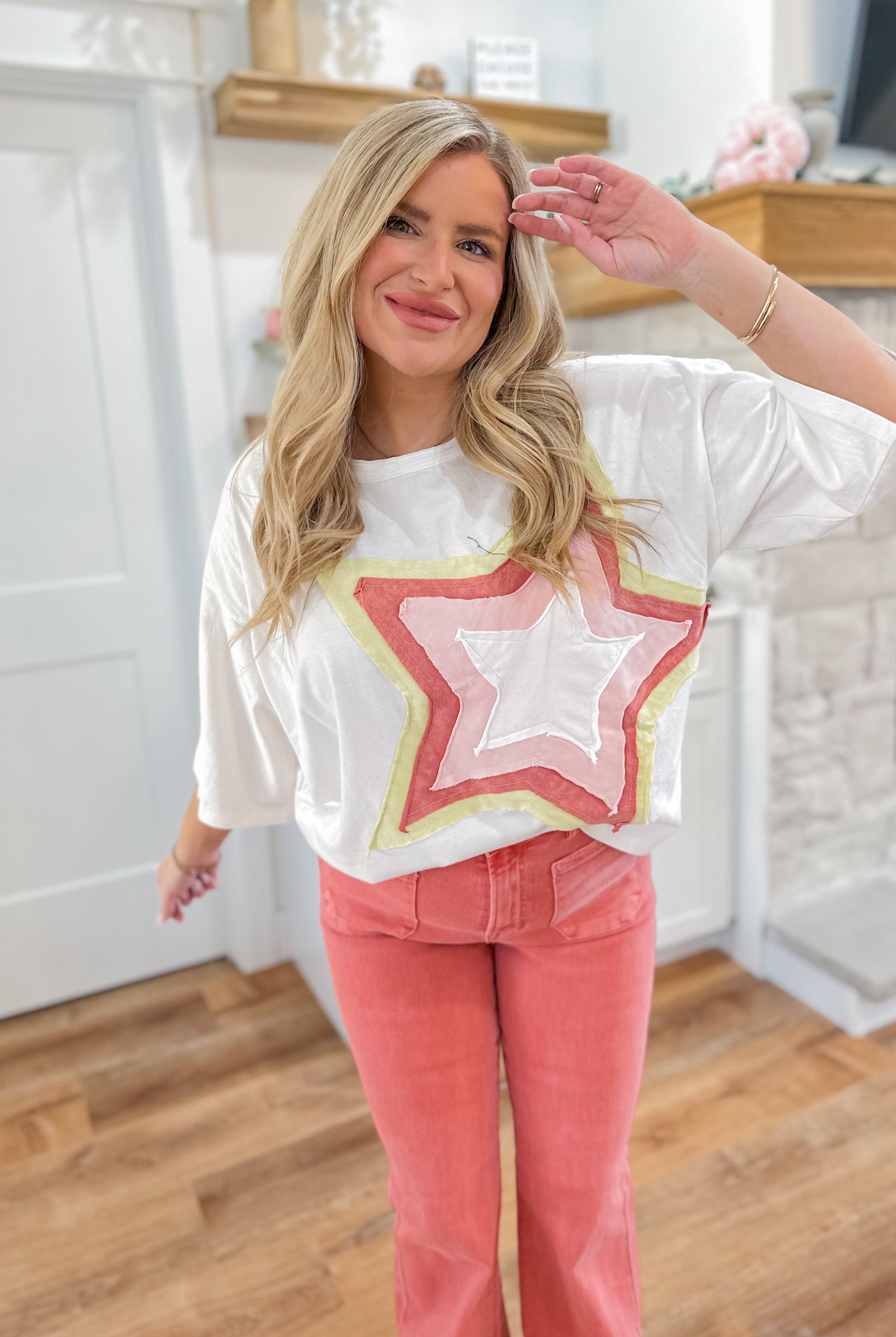 Mark Half Sleeve Star Patch Mineral Wash Knit Top - Be You Boutique