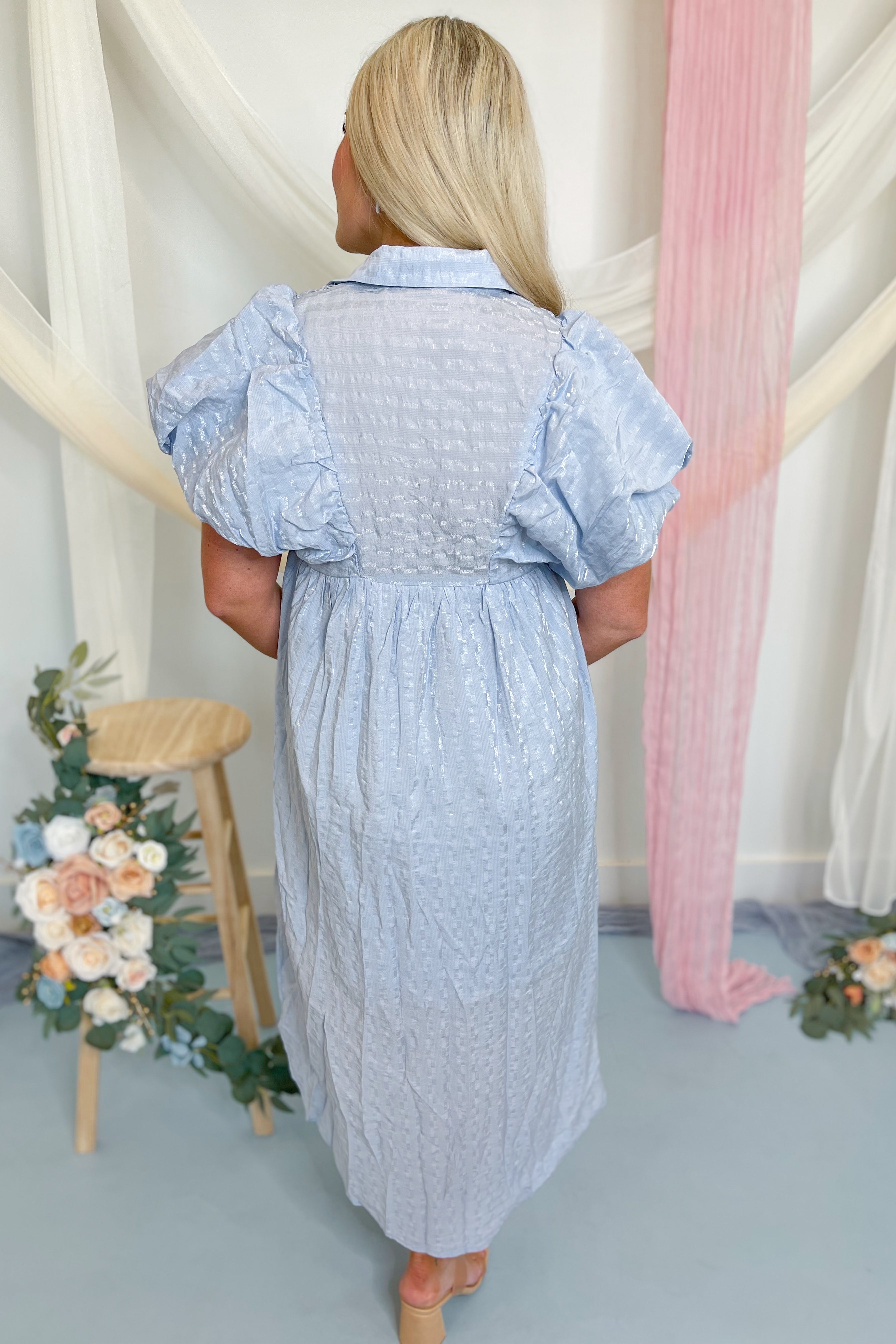 Sophia Textured Button Up Midi Dress - Be You Boutique