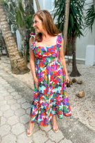 Beulah Floral Print Square Neck Midi Dress - Be You Boutique