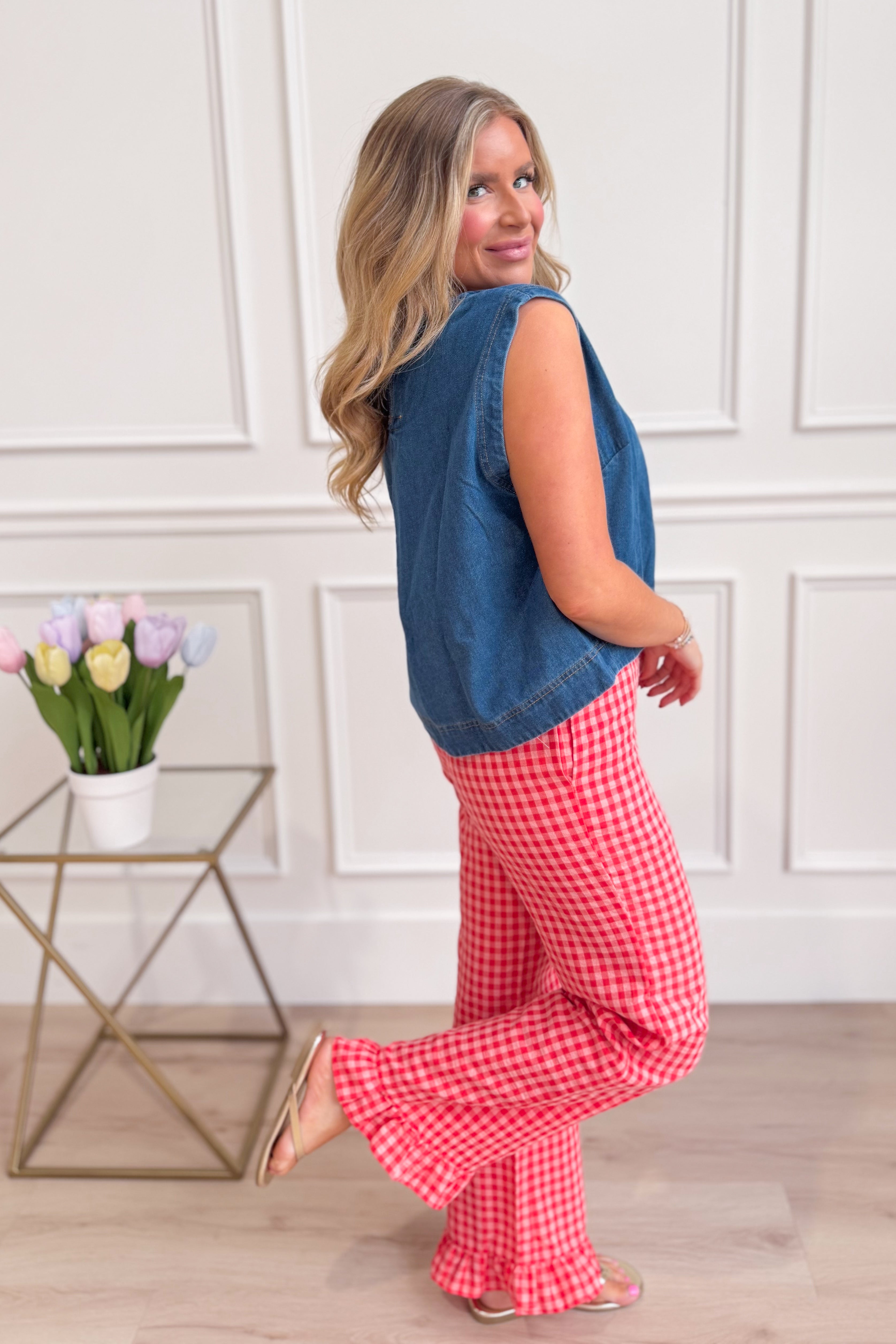 HYFVE Savvy Denim Sleeveless Top from 116 Basic Tops collection, featuring a stylish sleeveless denim design.
