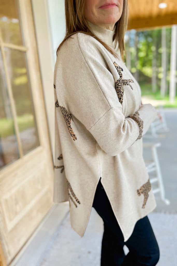 Lola Mock Neck Long Sleeve Animal Print Sweater - Be You Boutique