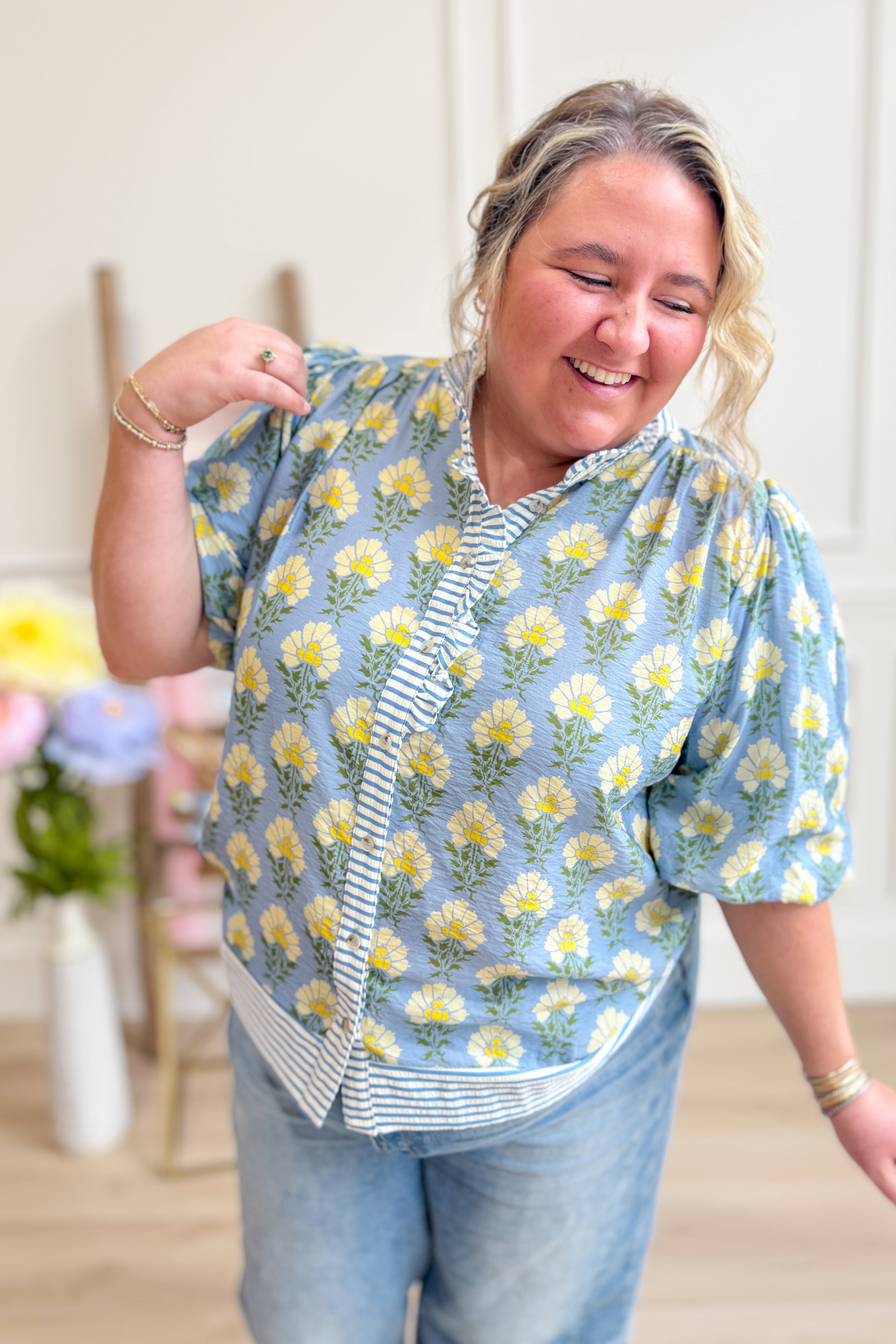 Blakely Ruffle Neck Floral Top - Be You Boutique