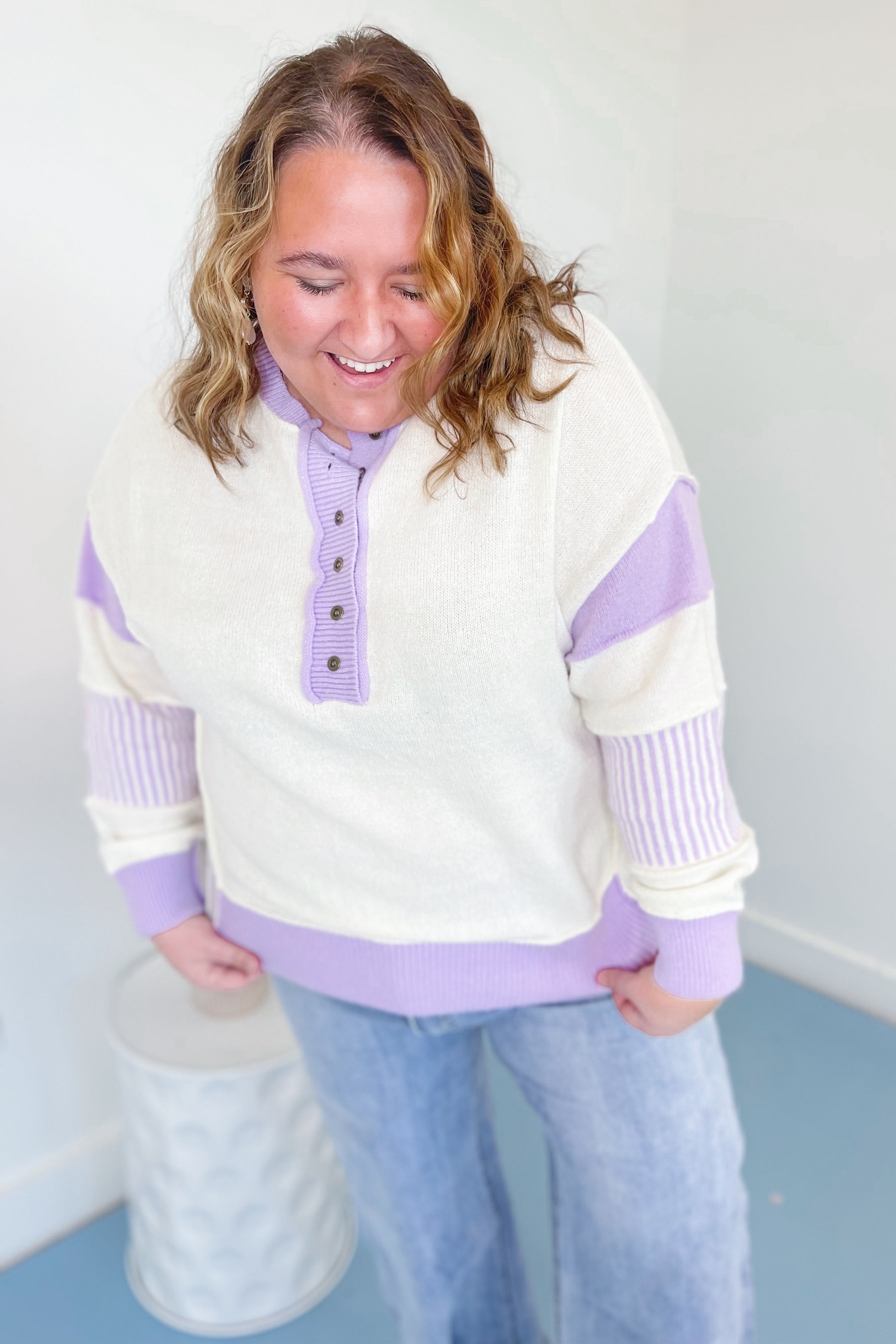 Morgan Color Contrast Oversized Placket Sweater - Be You Boutique