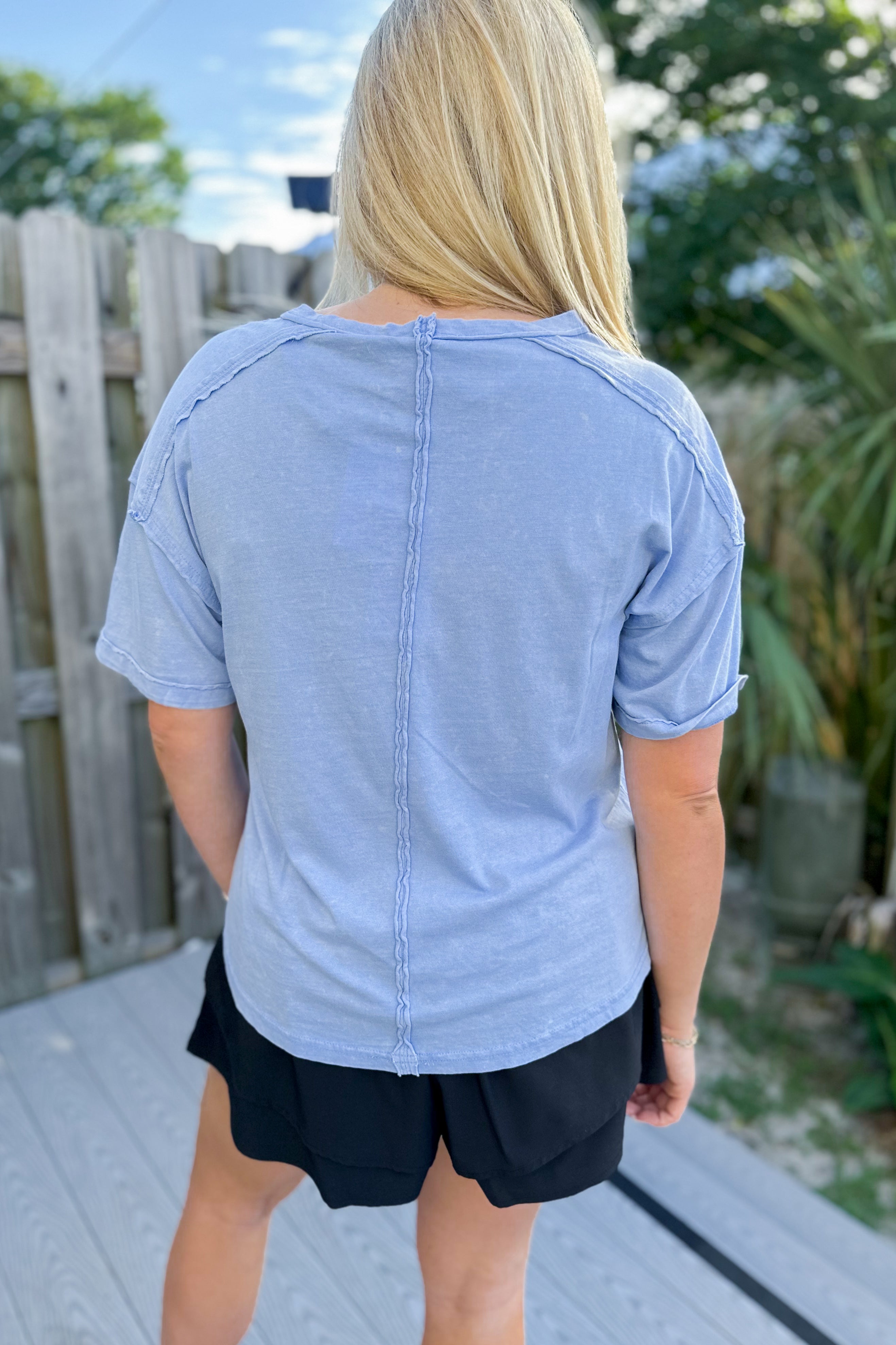 Clara Short Sleeve Washed Knit Pocket Tee - Be You Boutique