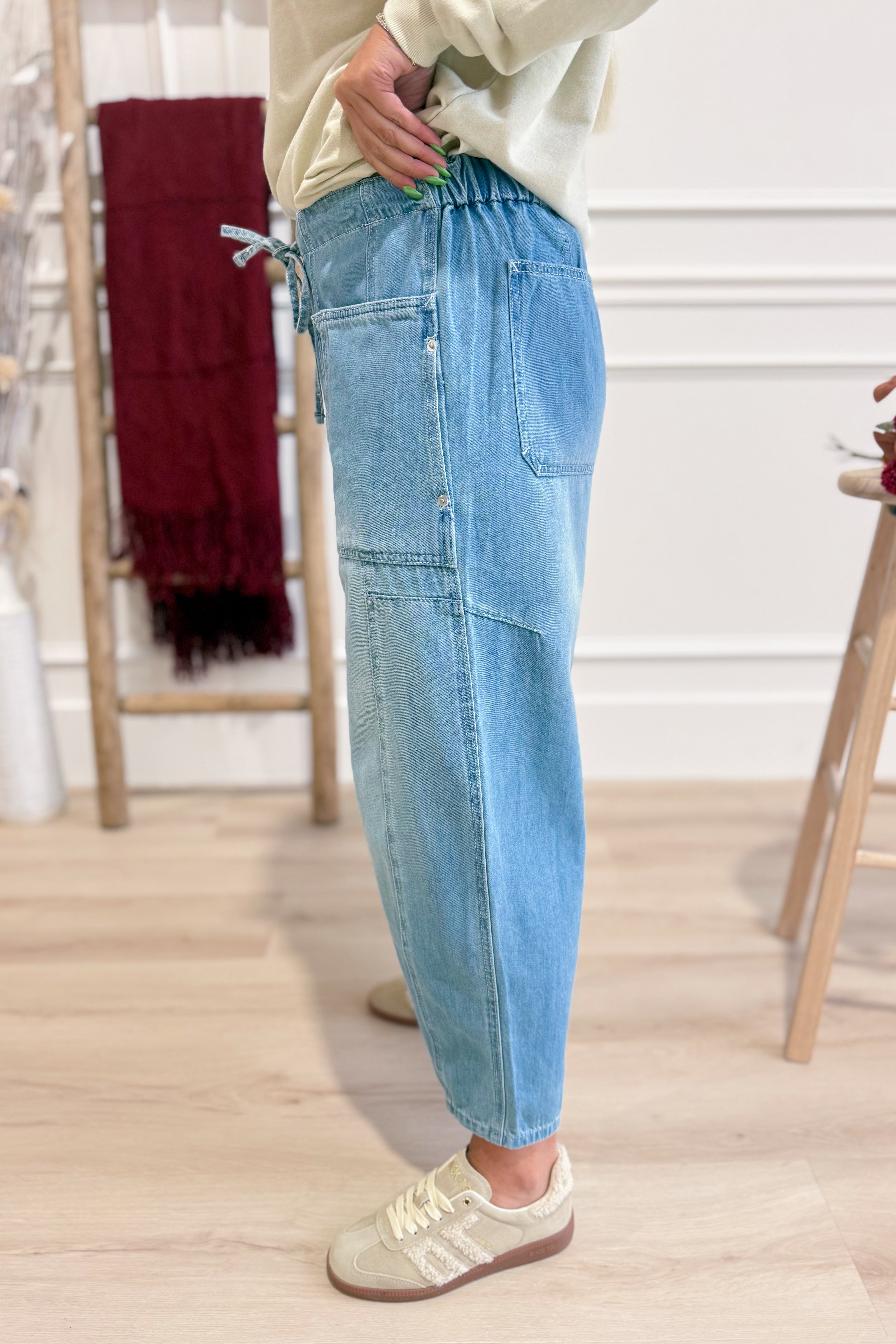 Corrine Denim Washed Barrel Pant - Be You Boutique