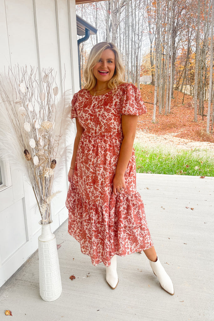 Kia Floral Print Round Neckline Midi Dress - Be You Boutique
