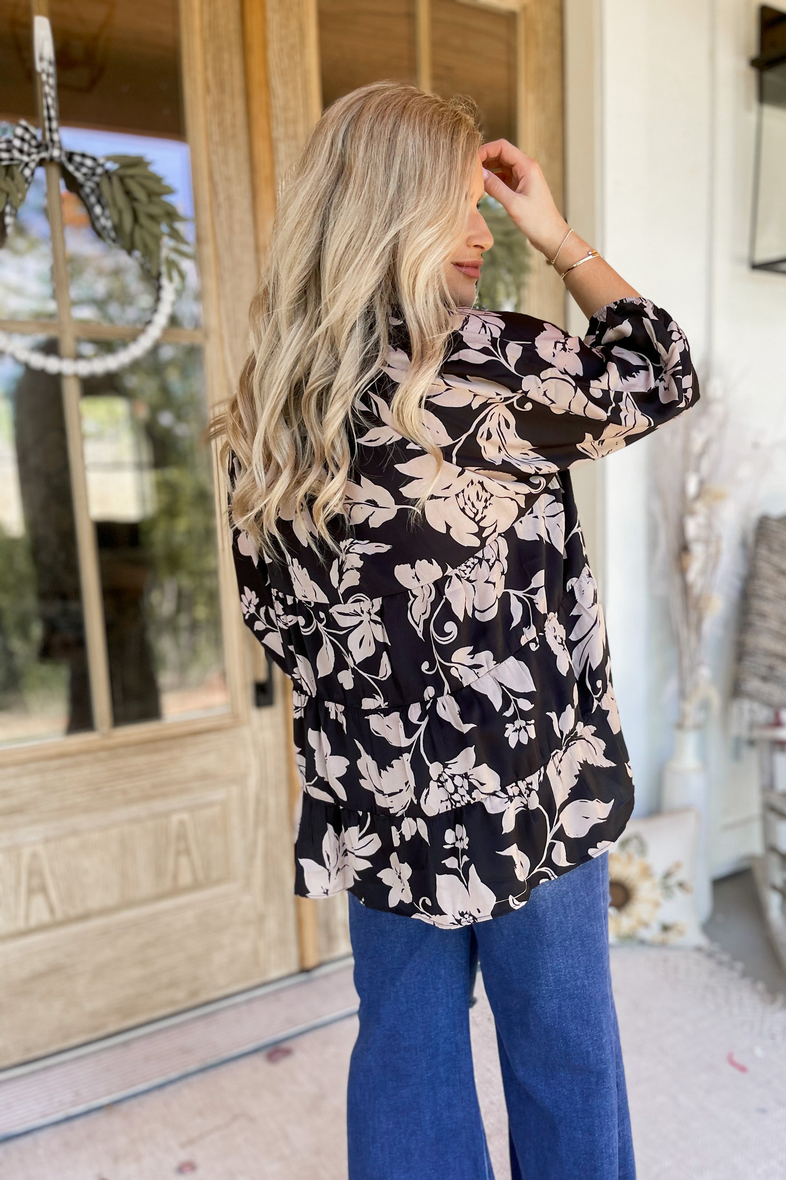 Gentry Printed Mirabelle Satin Long Sleeve Blouse [S-3X] - Be You Boutique