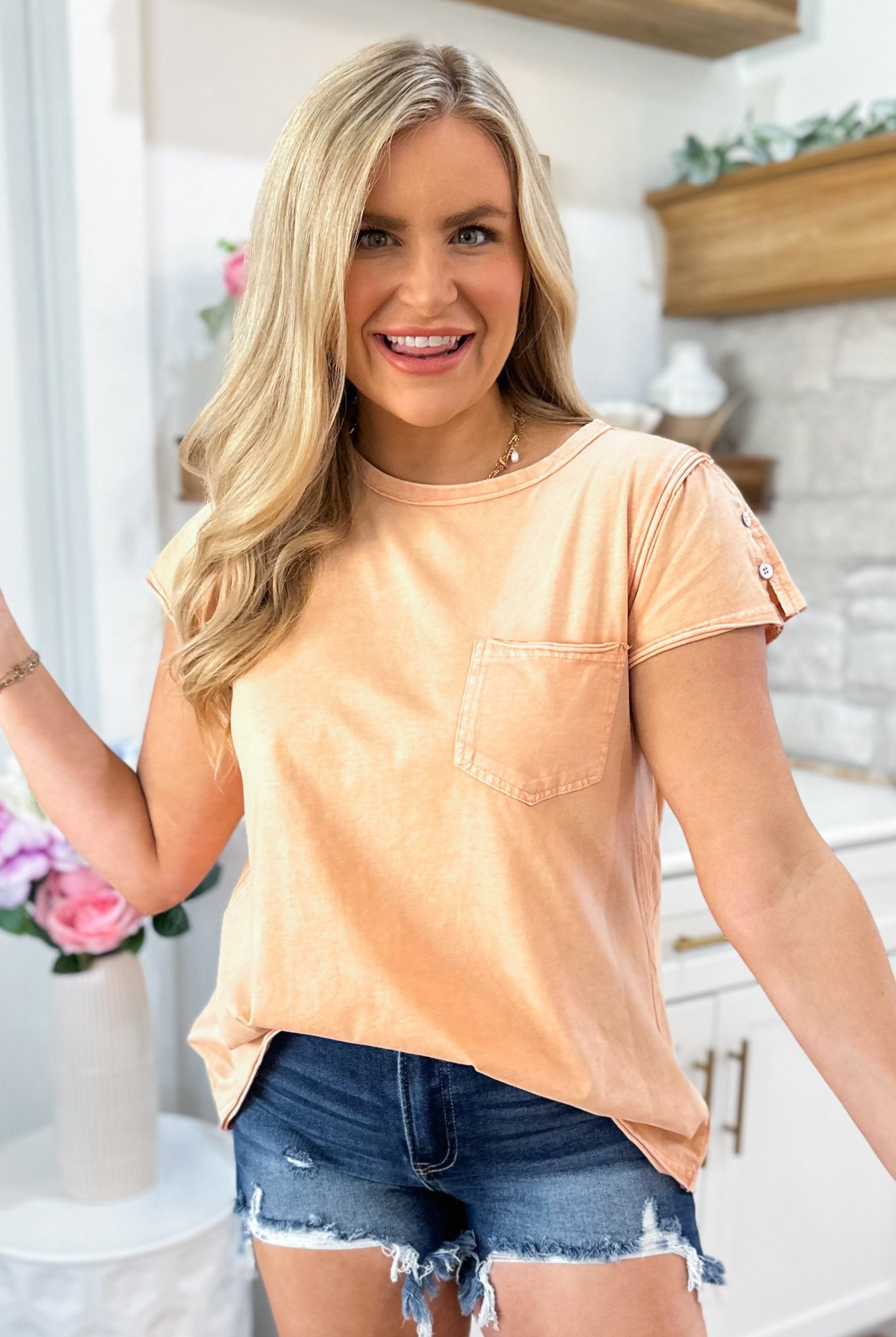 Mia Cap Sleeve Mineral Washed Top - Be You Boutique