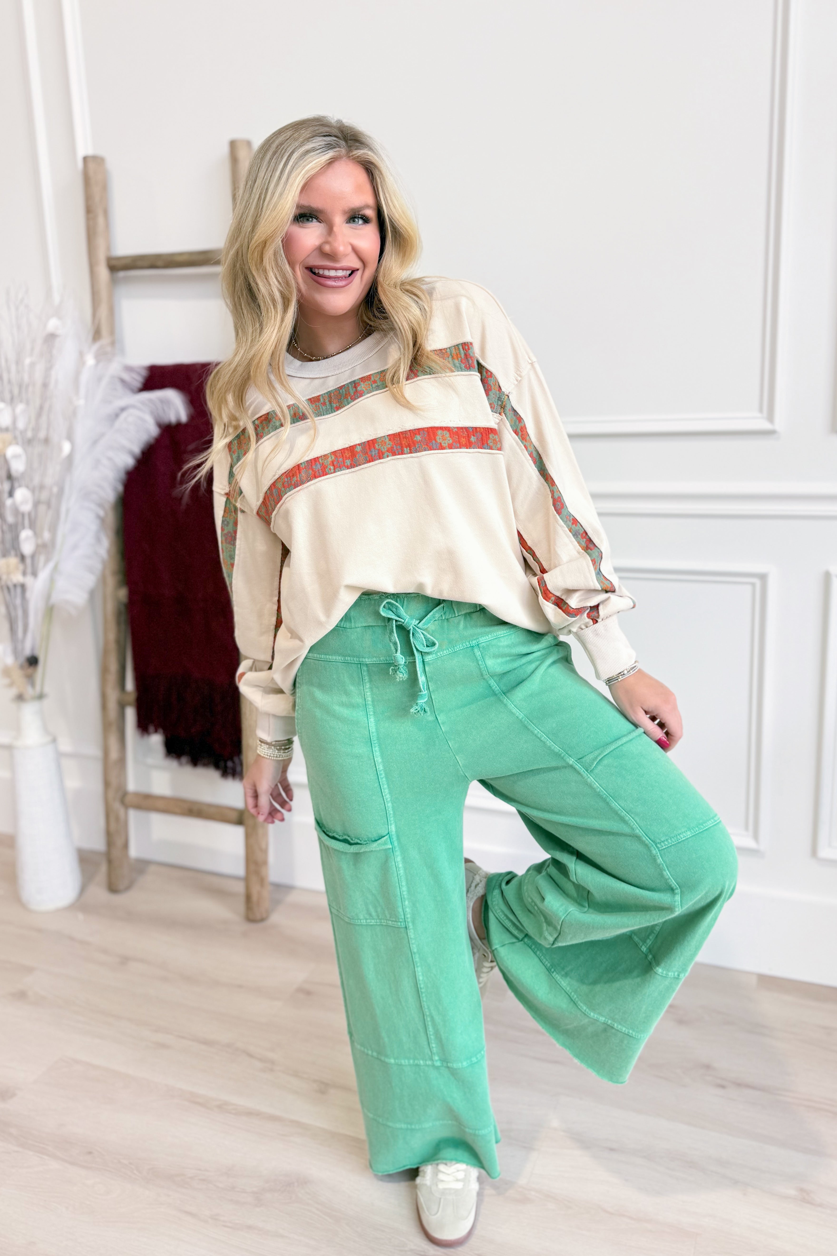 Rebecca Print Mix Washed Pullover - Be You Boutique