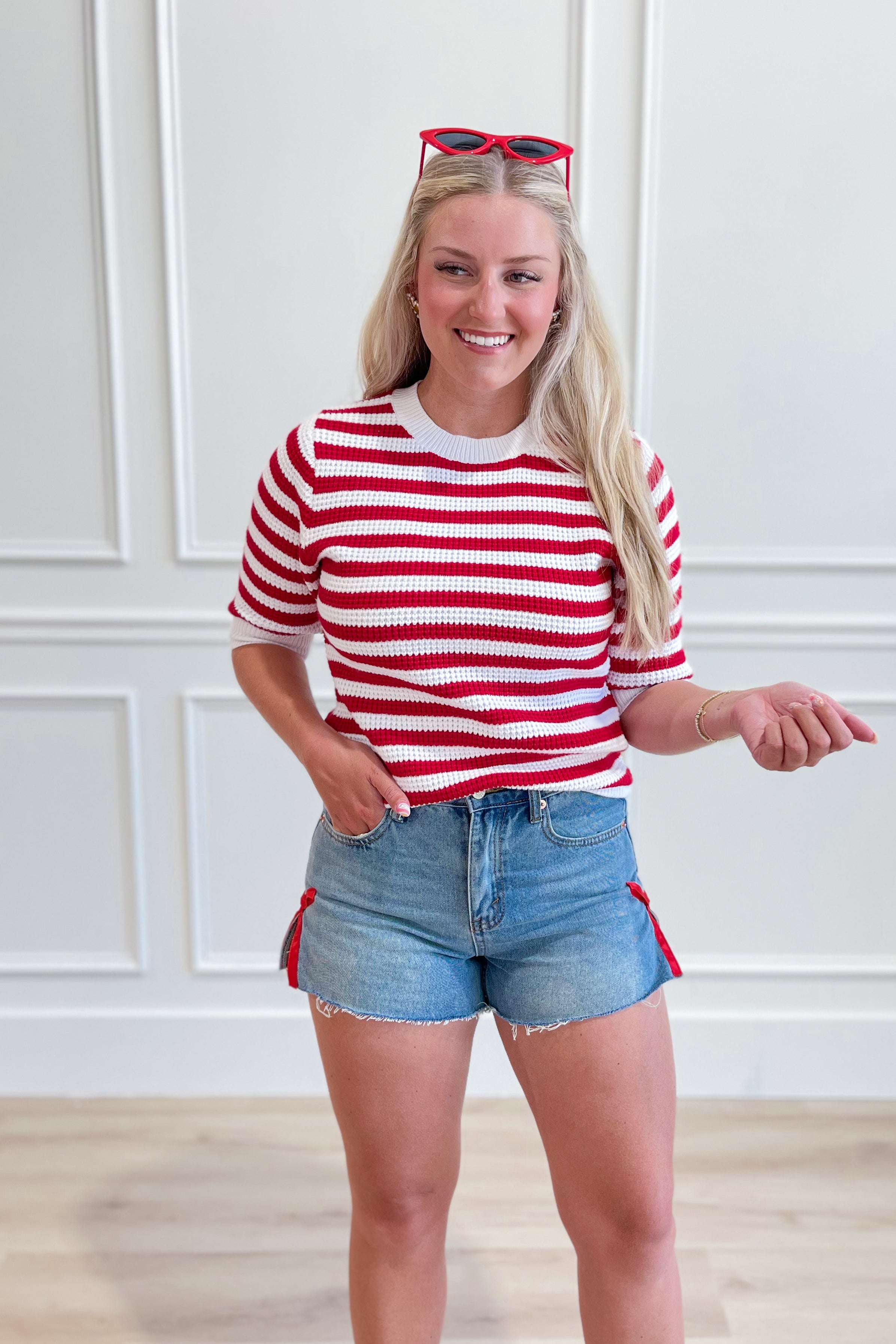 Kaelynn Striped Short Sleeve Sweater Top - Be You Boutique