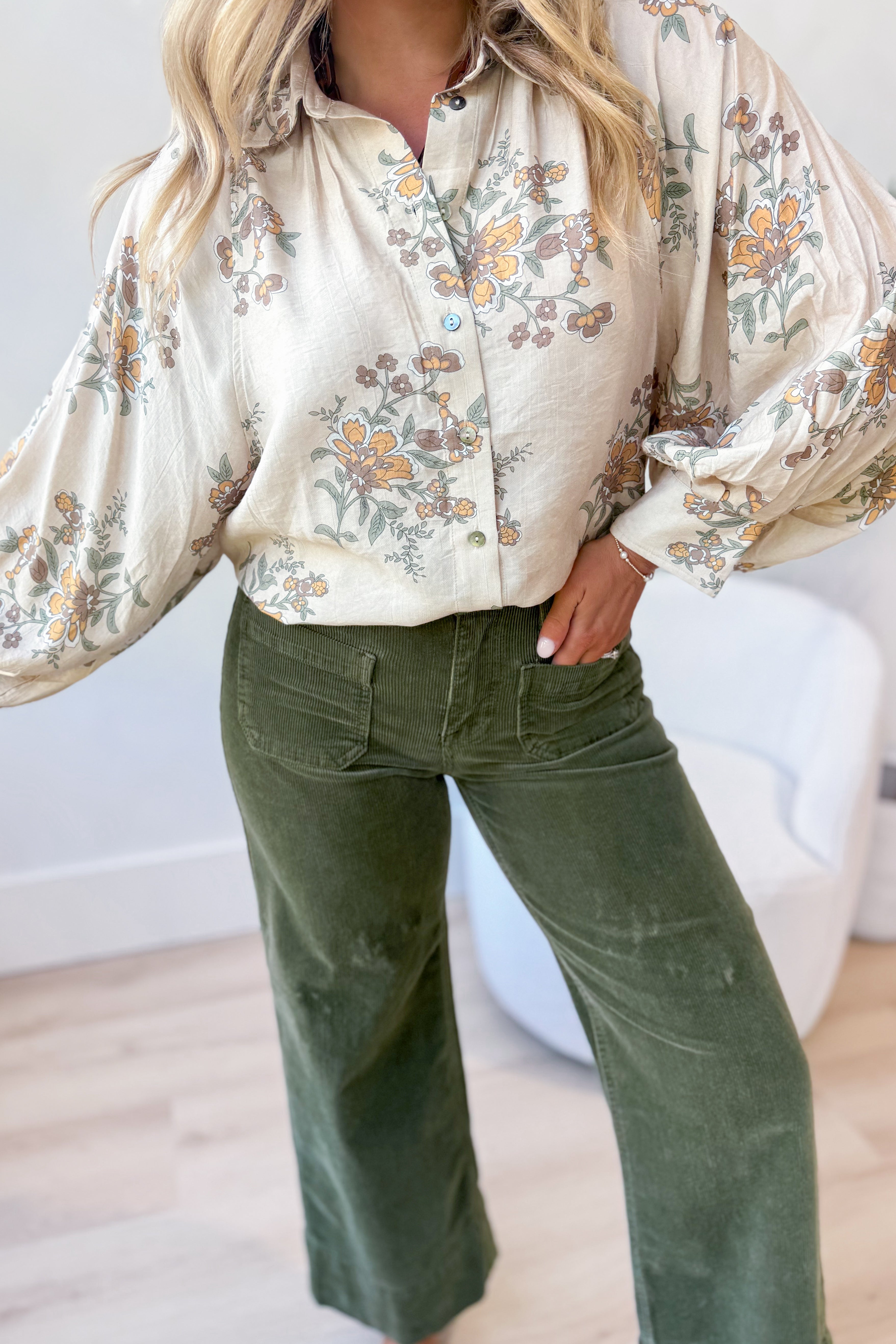 Risen Chris High Rise Crop Wide Patch Pocket Corduroy Pant - Be You Boutique