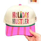 Holiday Hustler canvas hat from SUMMER TEES with a wide brim and vibrant holiday-themed design, perfect for summer accessories.