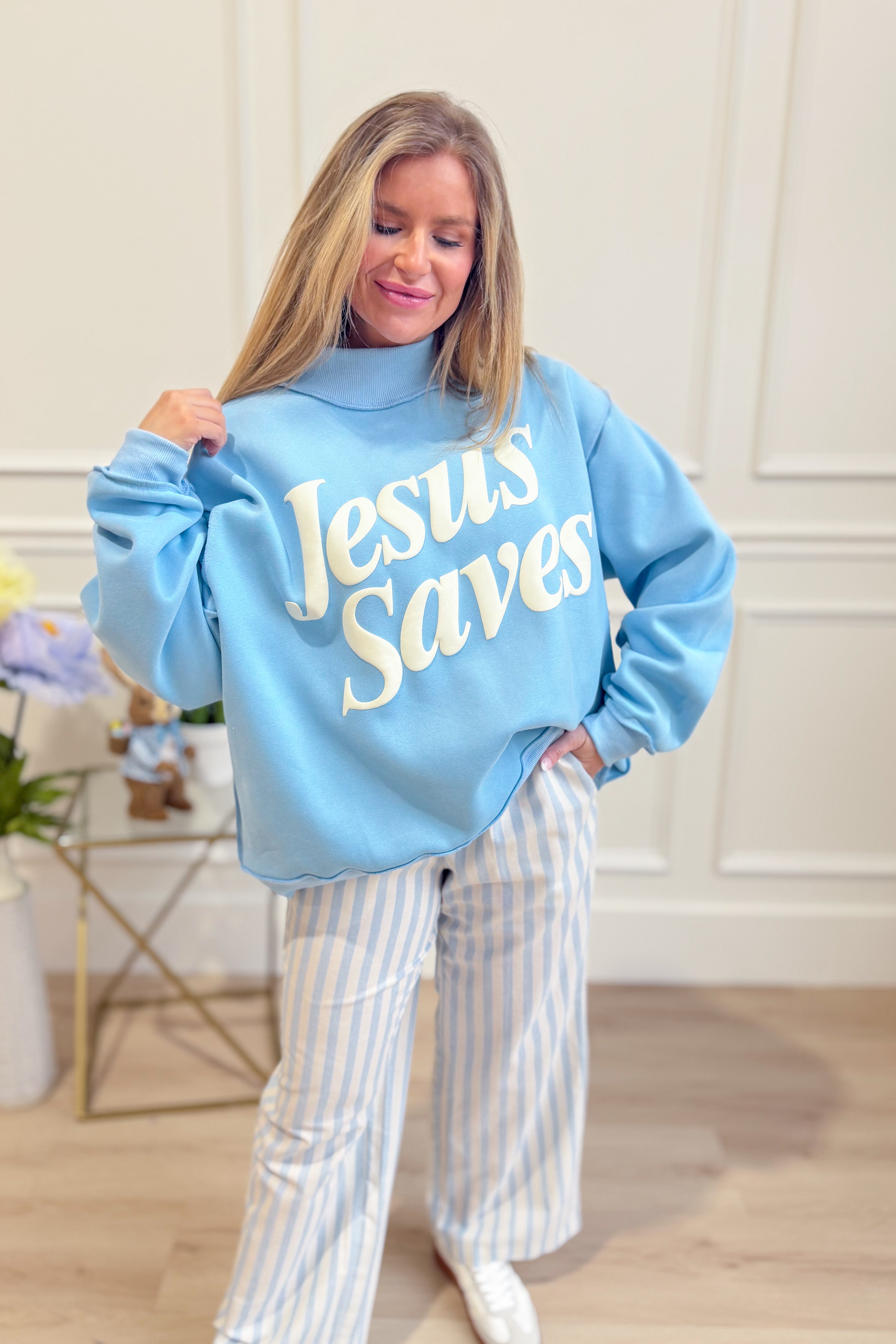 Jesus Saves Mock Neck Sweatshirt - Be You Boutique