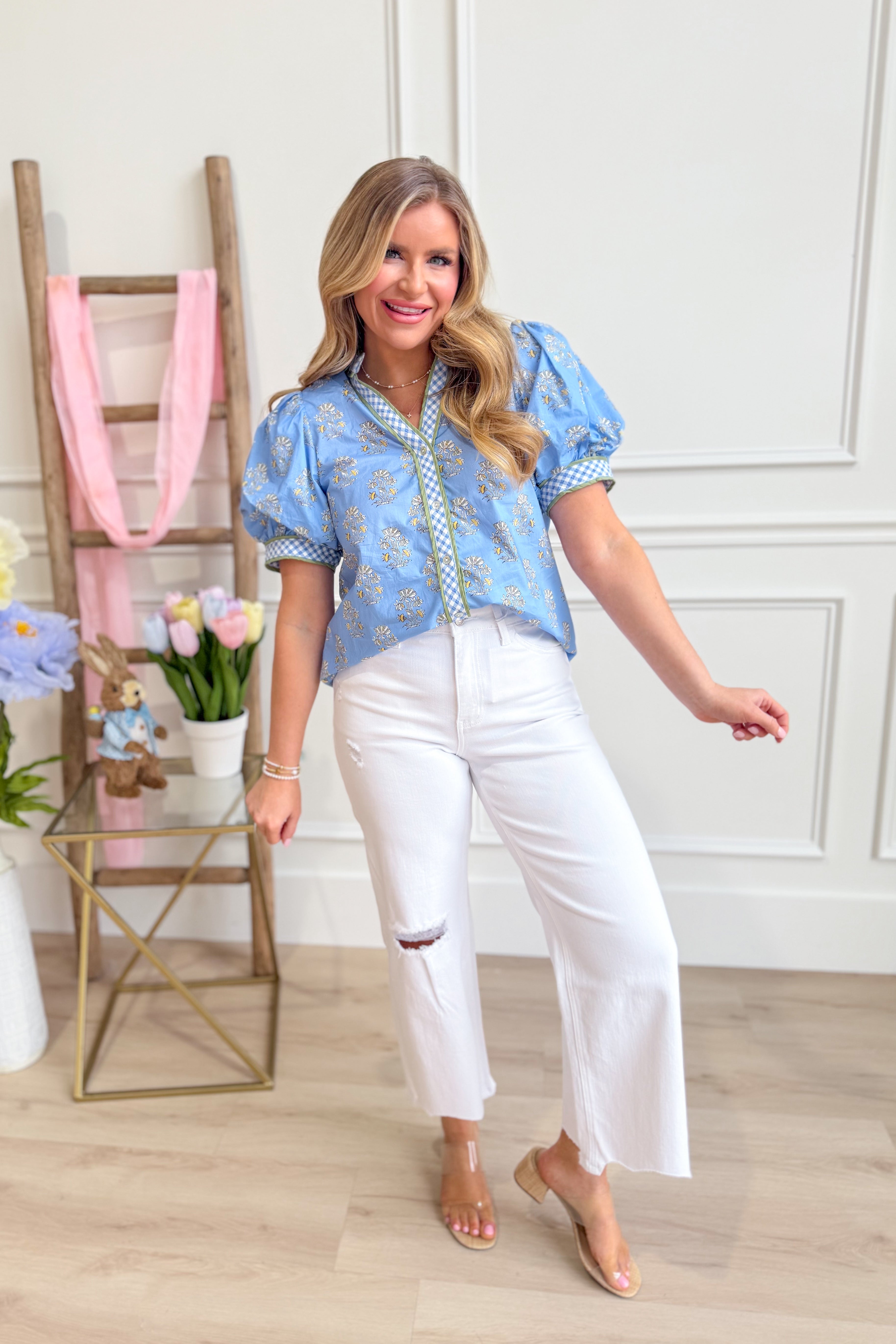 Connie Floral Printed Button Down Top - Be You Boutique
