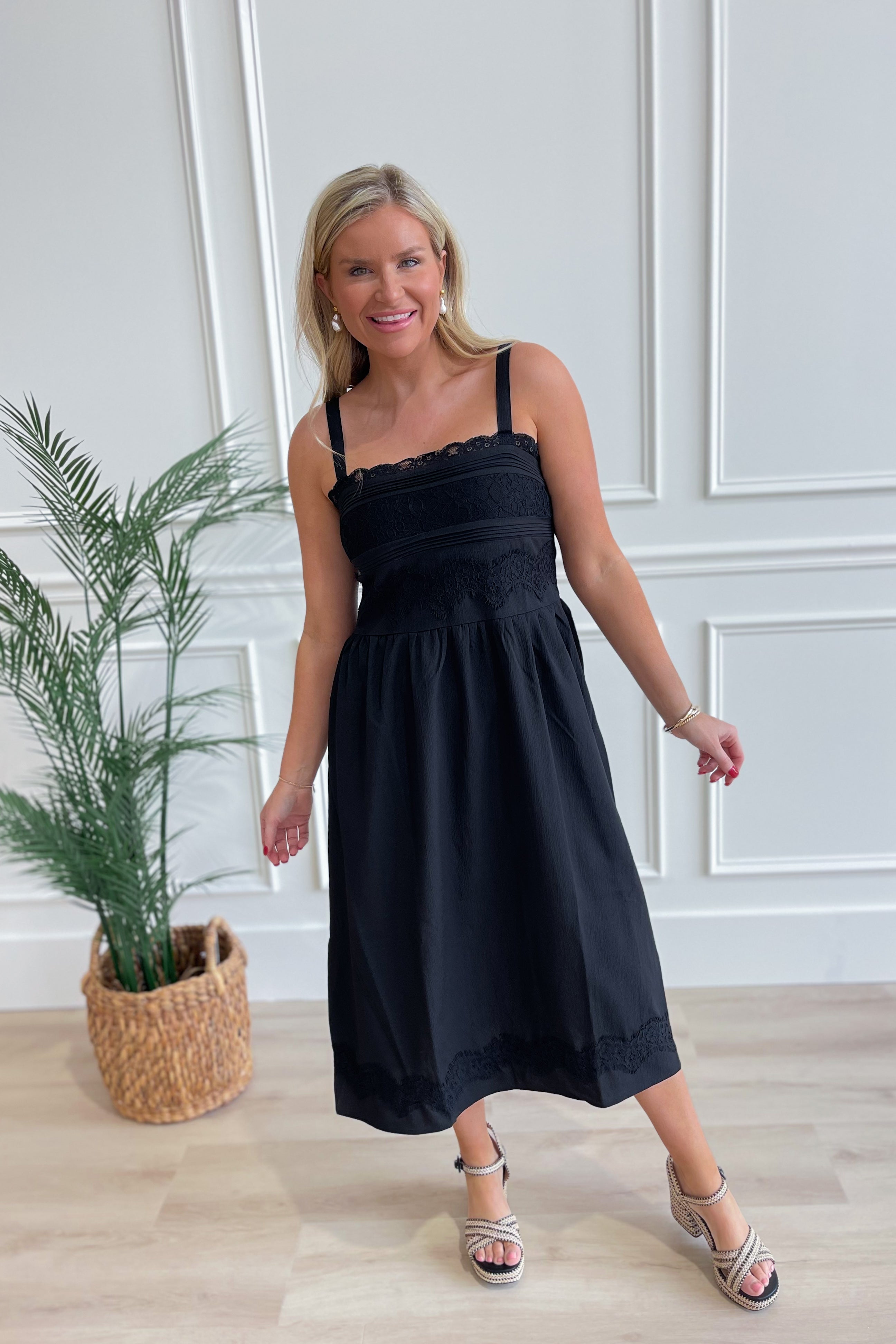 Sarah Lace Applique Midi Dress - Be You Boutique