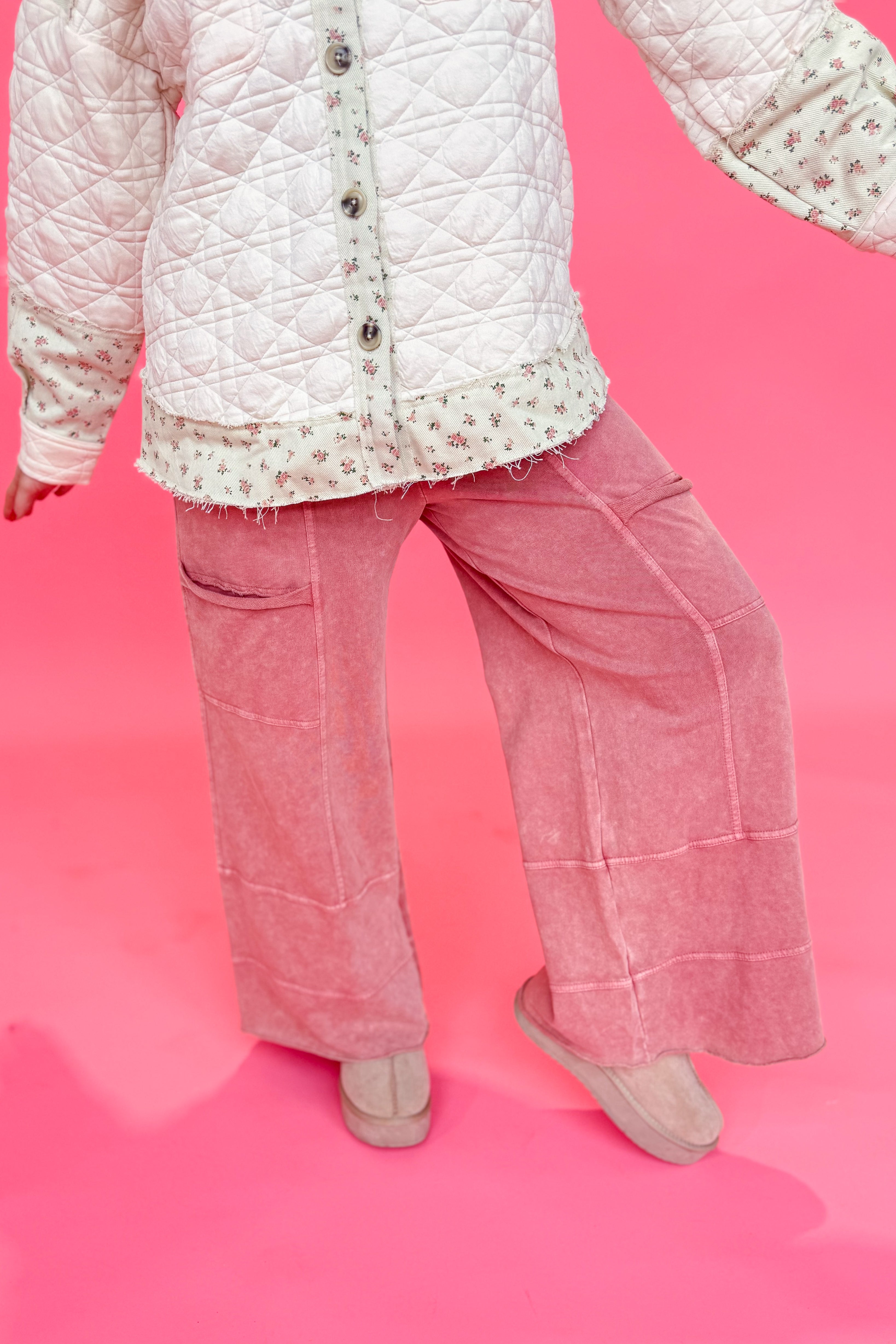 Bradley Mineral Washed Terry Knit Wide Leg Pants - Be You Boutique