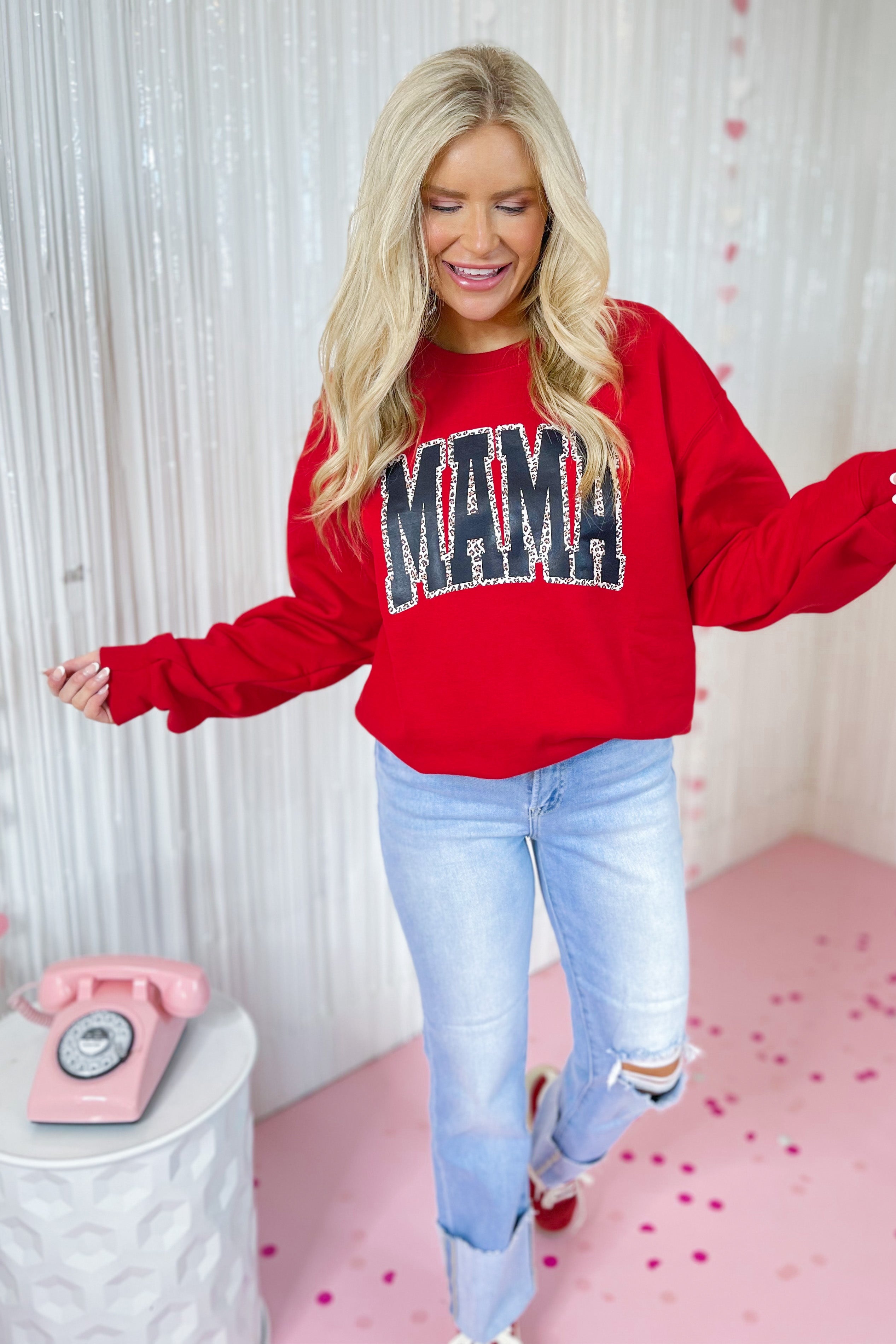 Mama Animal Print Long Sleeve Crew Neck Graphic Sweatshirt *FINAL SALE* - Be You Boutique