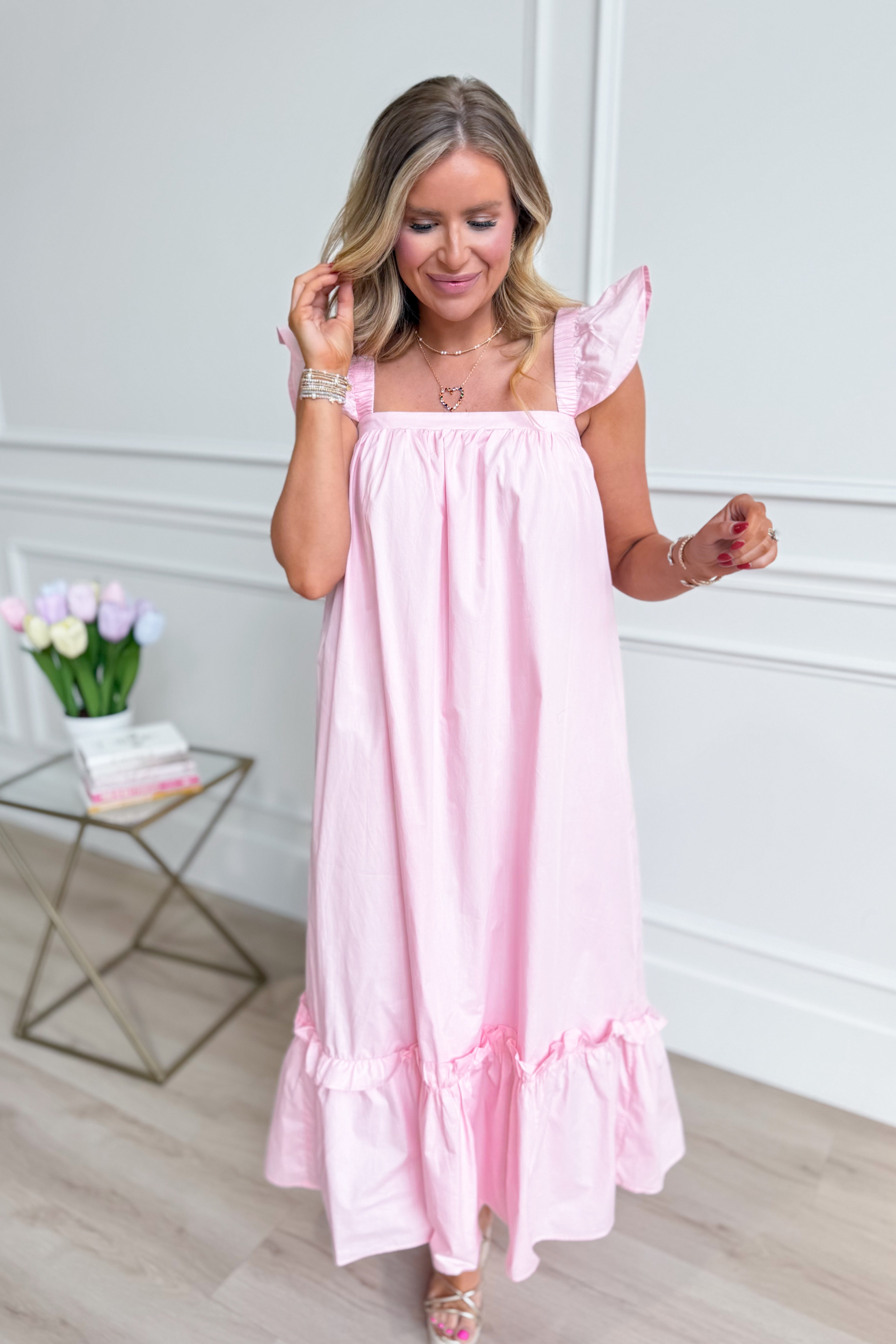 Folly Baby Pink Flutter Sleeve Midi Dress *FINAL SALE* – Be You Boutique