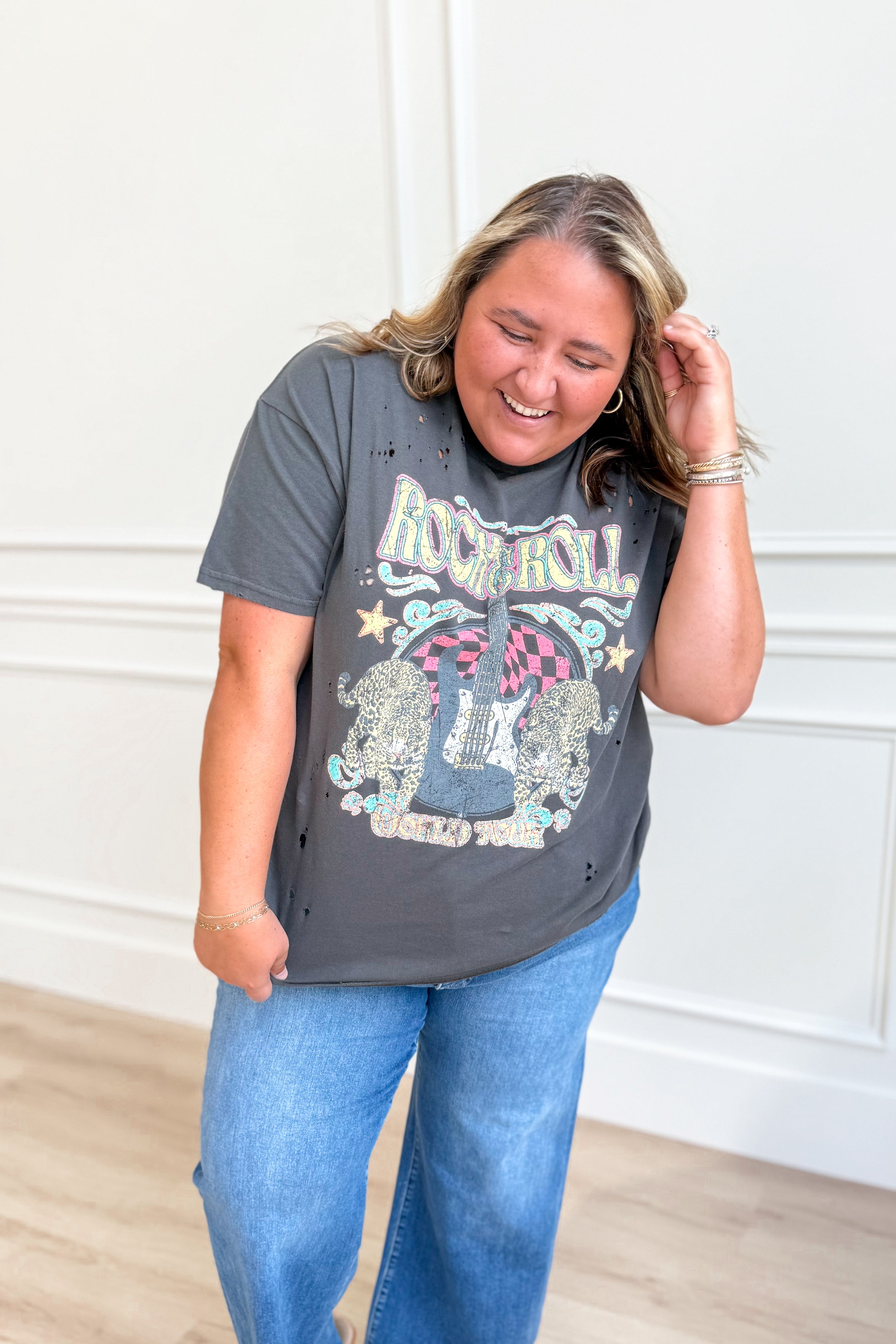 Rock It Out Distressed Graphic T-Shirt - Be You Boutique