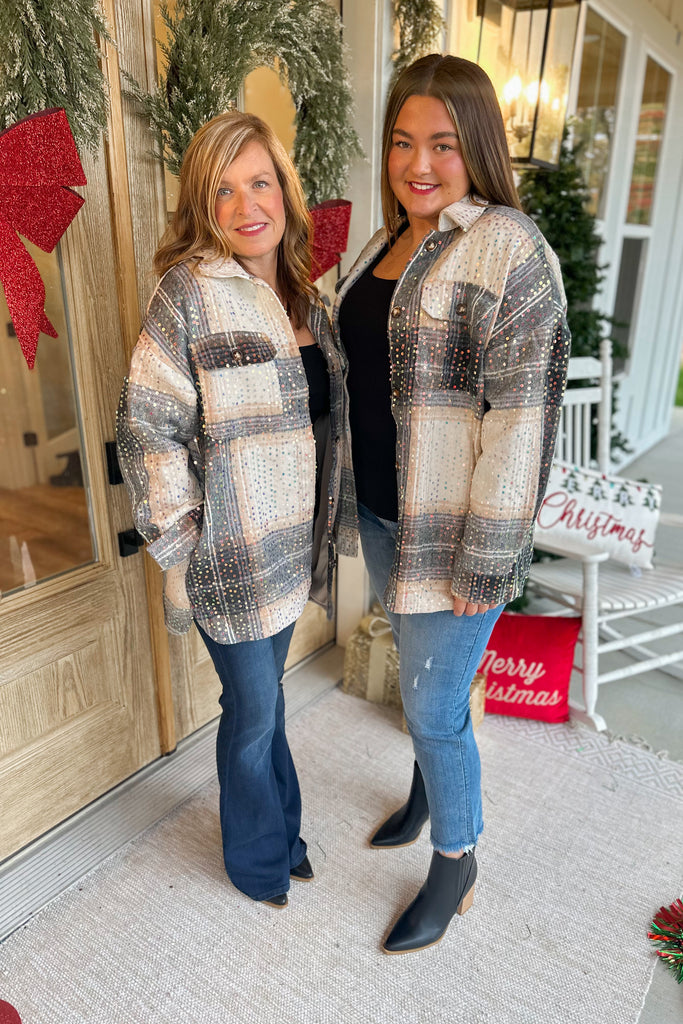 Mika Mocha Sequin Plaid Showstopper Shacket Jacket - Be You Boutique