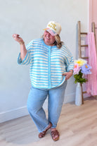 Lauren blue striped button-down cardigan top from BAEVELY, featuring a relaxed fit and spring-ready sweater style.