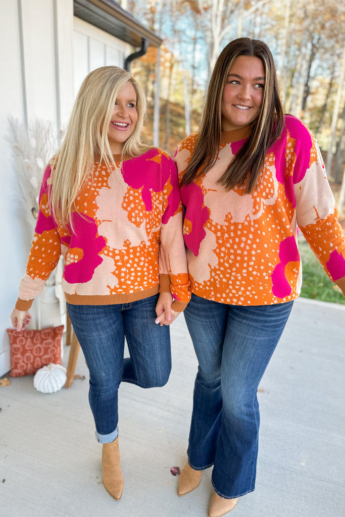Joshua Floral Pattern Round Neck Long Sleeve Sweater - Be You Boutique