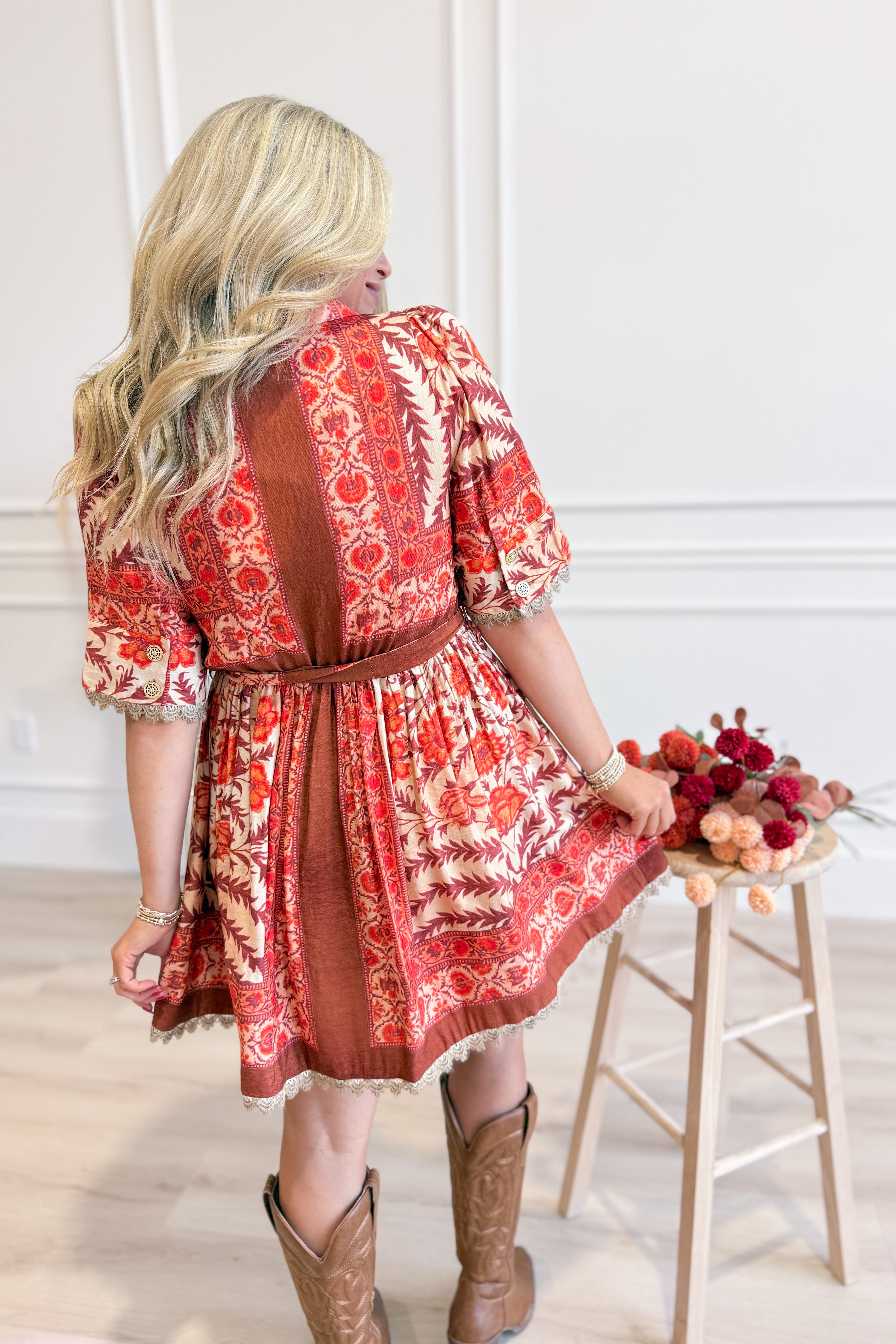 Caroline Botanical Print Puff Sleeve Dress - Be You Boutique
