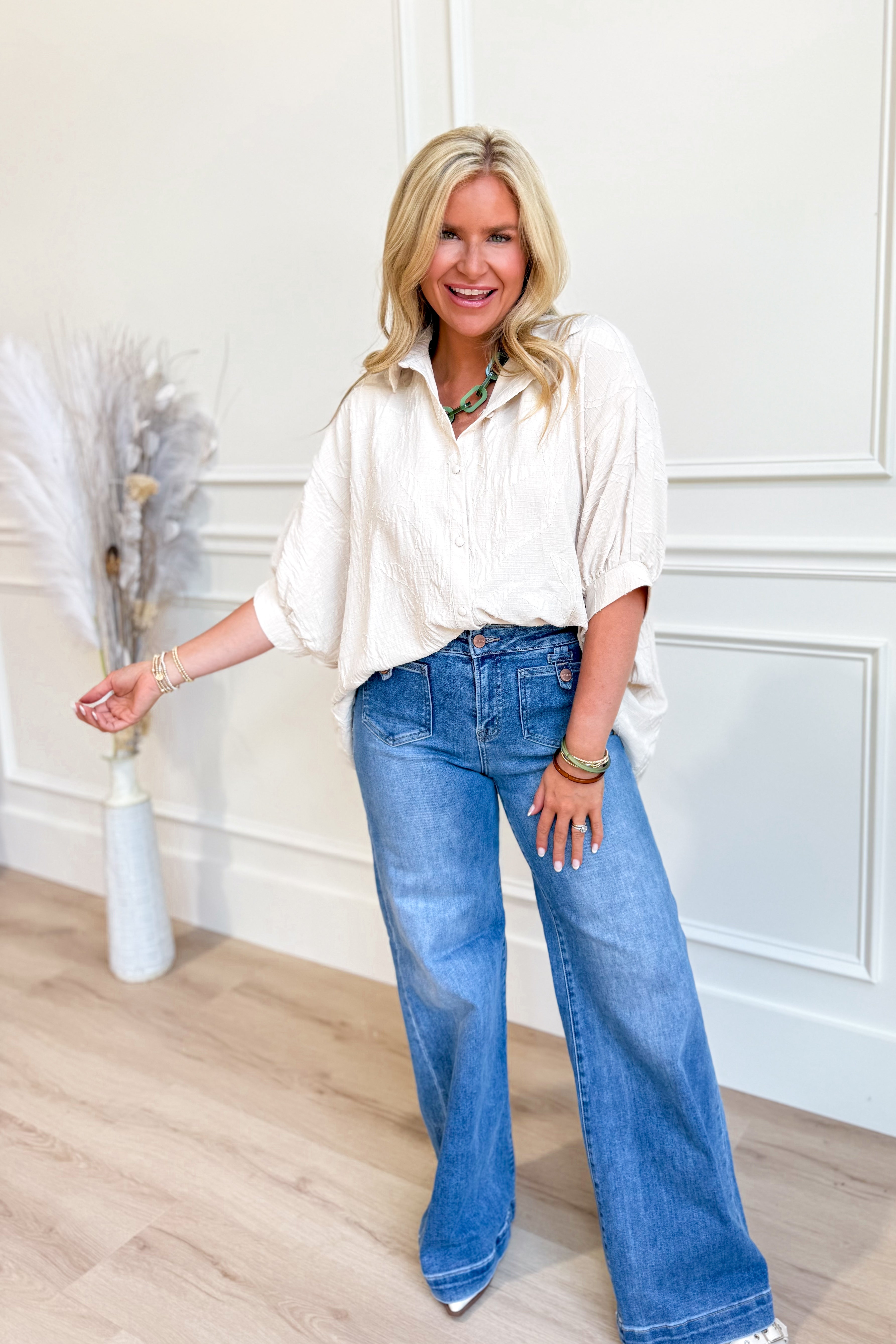 Risen Jared Mid Rise Patch Pocket Wide Leg Jeans [0-3X] - Be You Boutique