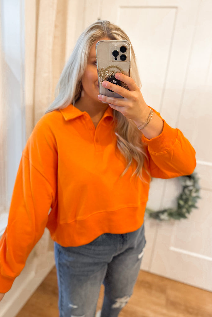 Juan Cropped Long Sleeve Collared Sweatshirt - Be You Boutique