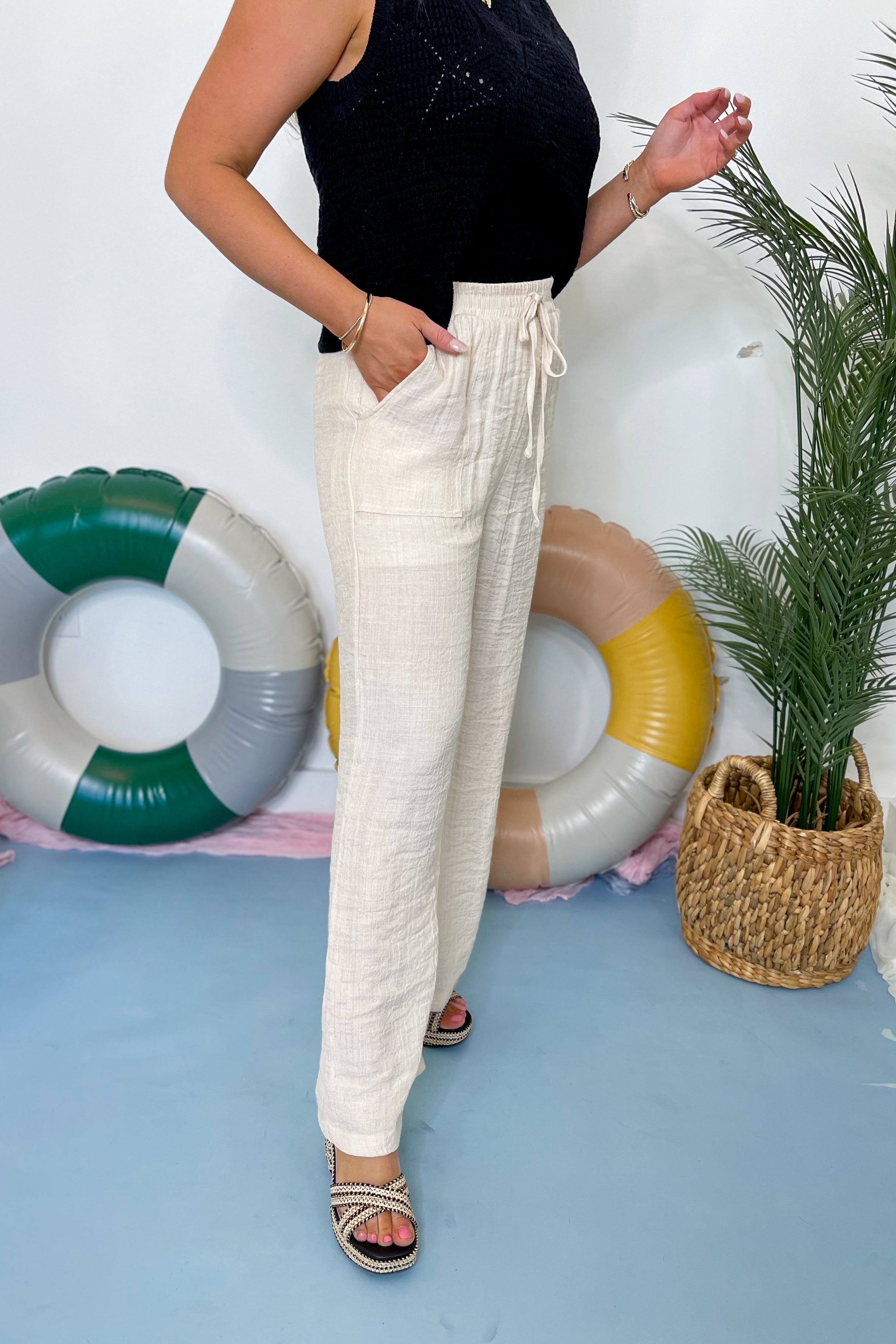 Mallory Linen Drawstring Pant - Be You Boutique
