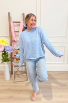 Luna Sky Blue Button Down Cardigan Top - Be You Boutique