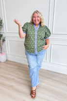 ENTRO Katie Polka Dot Split Neck Top, stylish dressy blouse with polka dots and split neckline, perfect for elegant casual wear.