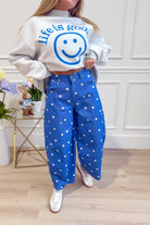 Landry Royal Blue Polka Dot Barrel Jean - Be You Boutique