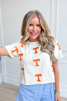Tennessee Ritter embroidered Game Day Social casual tee in gray, featuring team logo and detailed embroidery, men's 105 casual top.
