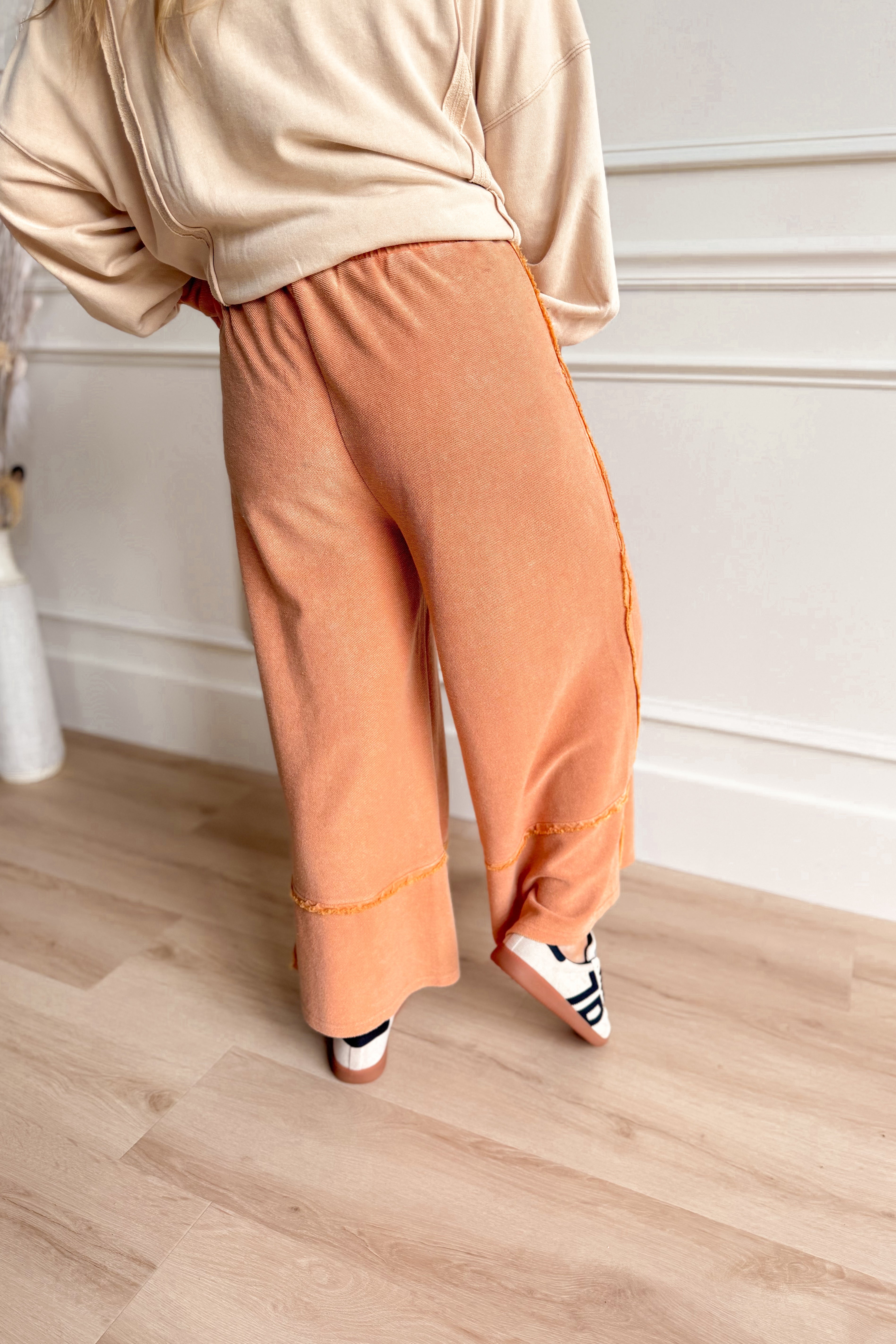 Caris Mineral Washed Upside Down Terry Knit Wide Leg Palazzo Pants [S~3X] - Be You Boutique