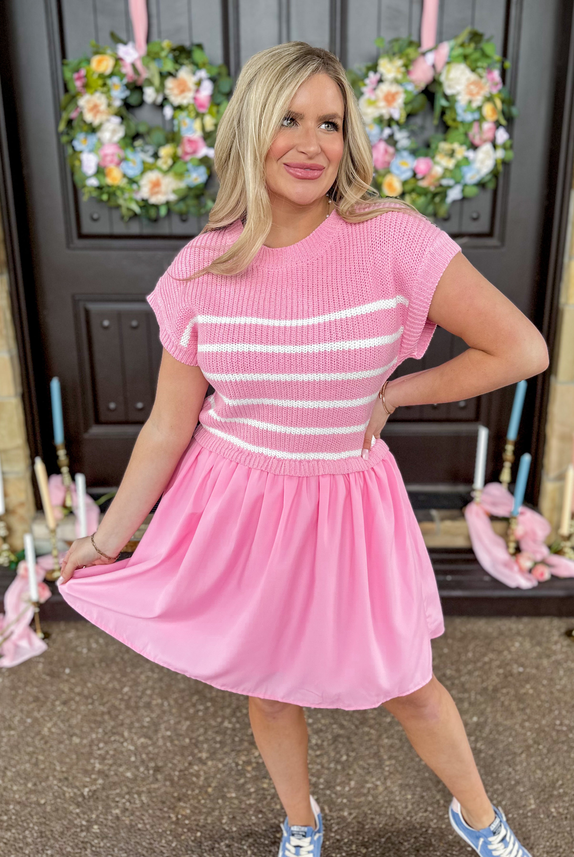 Amanda Short Sleeve Stripe Detail Dress - Be You Boutique