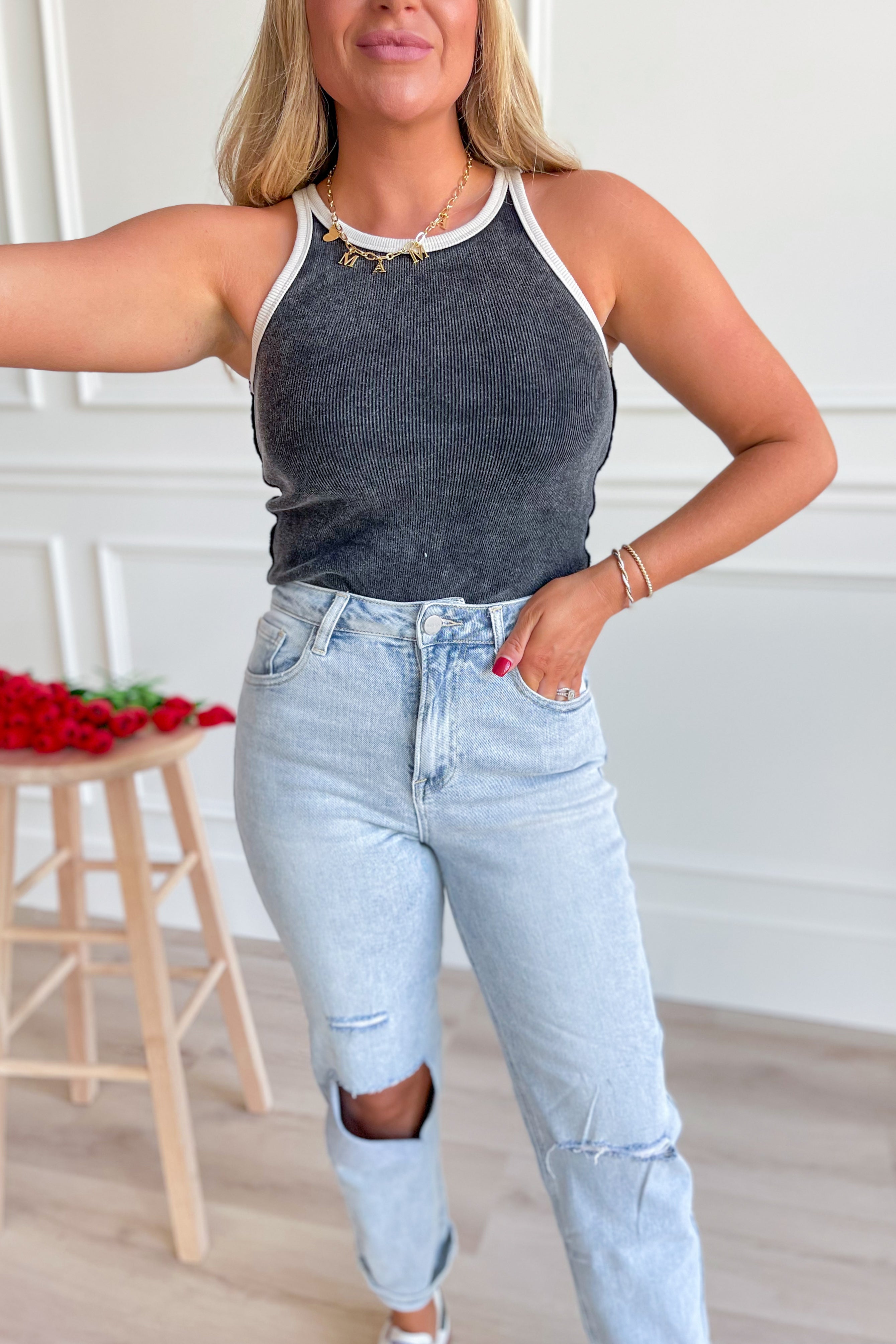 Lily Ribbed Tank Top - Black - Be You Boutique