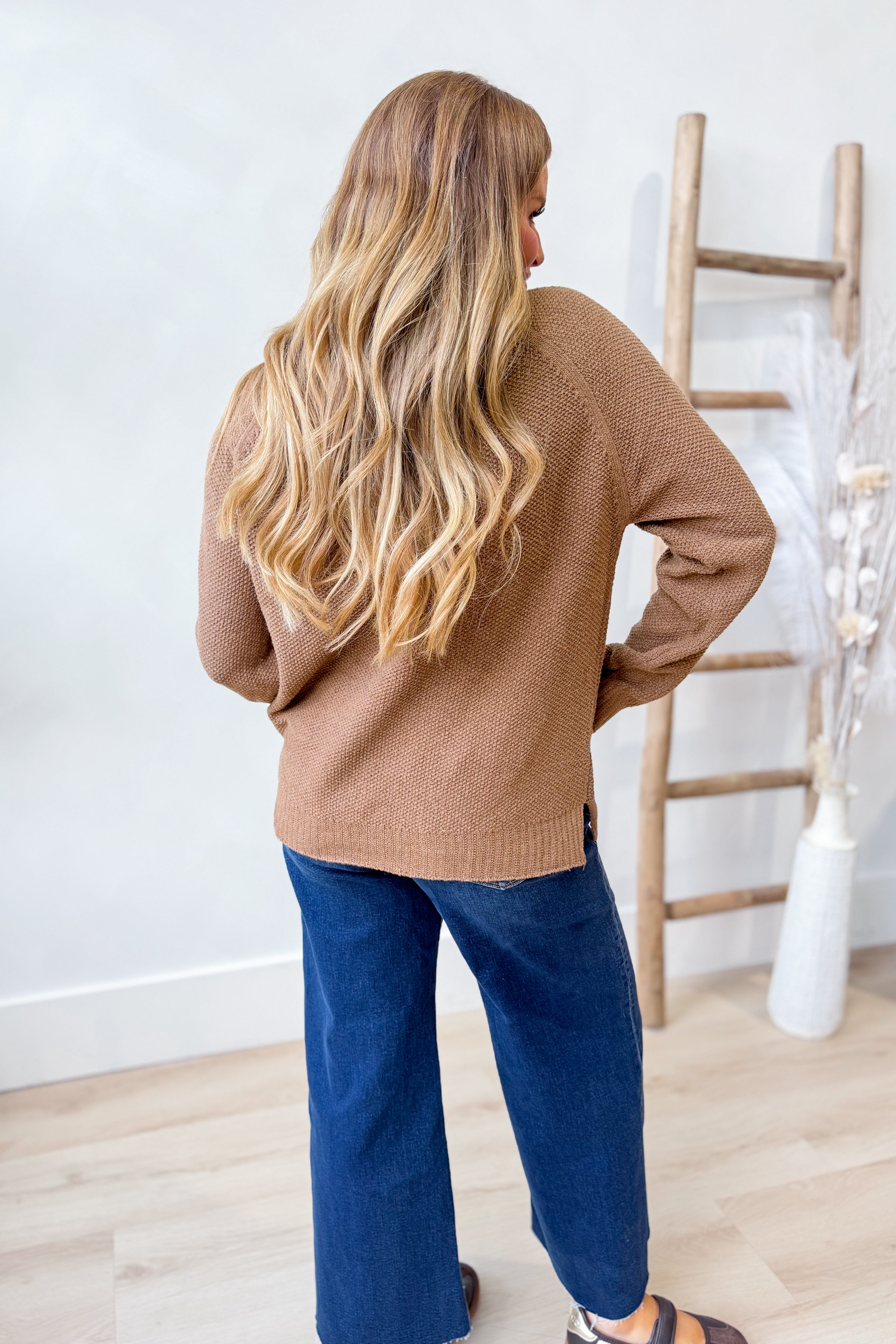 Wishlist Maddie Mocha Turtle Neck Sweater from the 132 Fall Sweater collection, featuring a cozy mocha-colored knit with a turtleneck design.