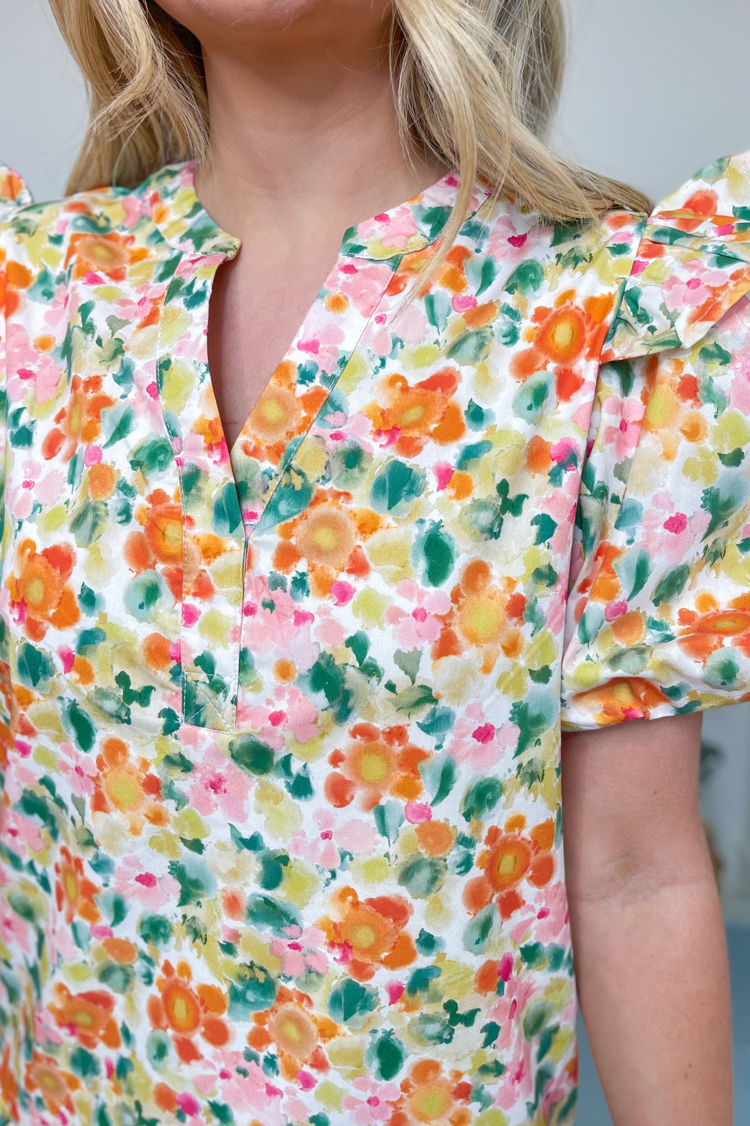 Randy Floral Abstract Print Puff Sleeve Dress - Be You Boutique
