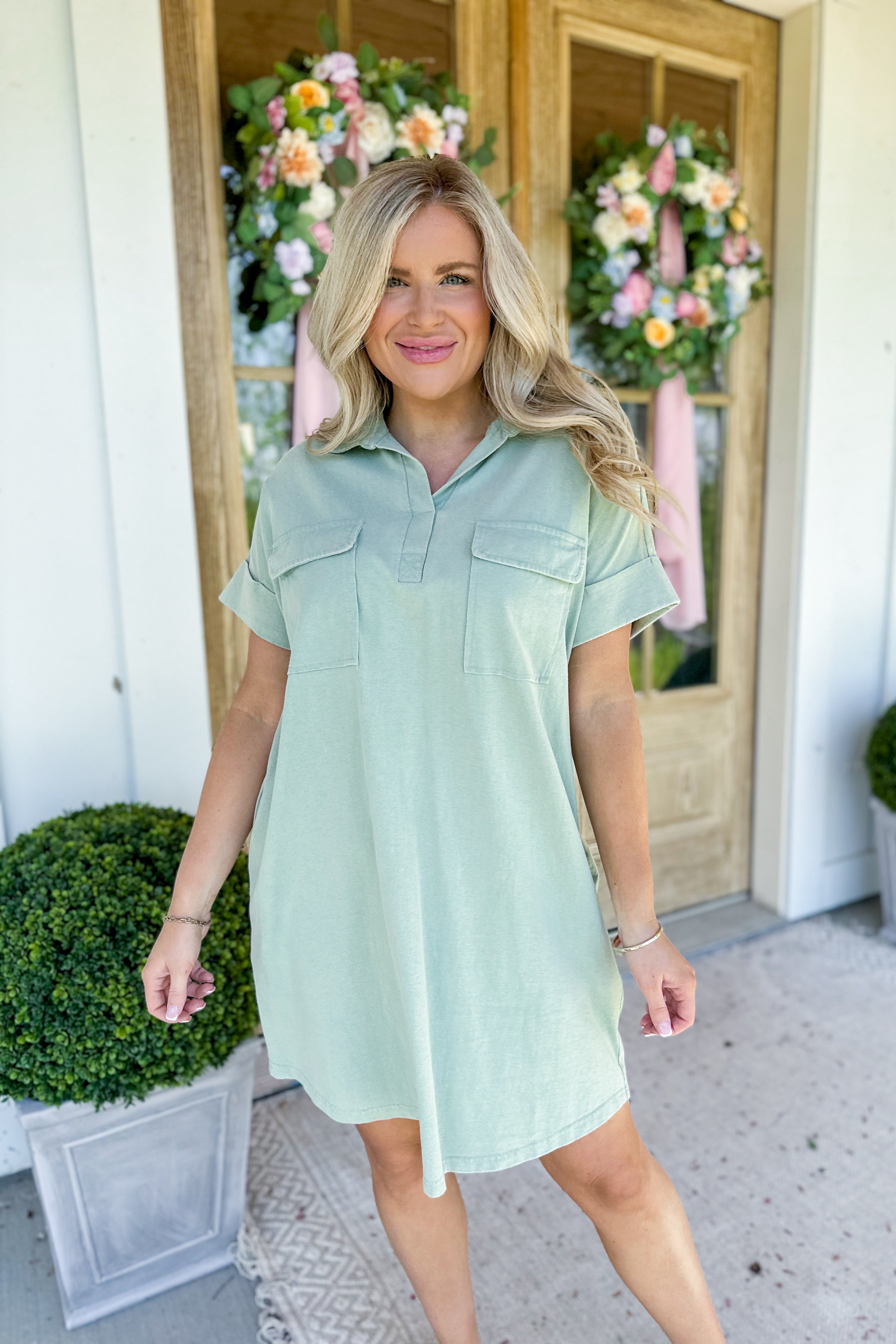 Avery Short Sleeve Washed Collared Dress with Pockets - Be You Boutique